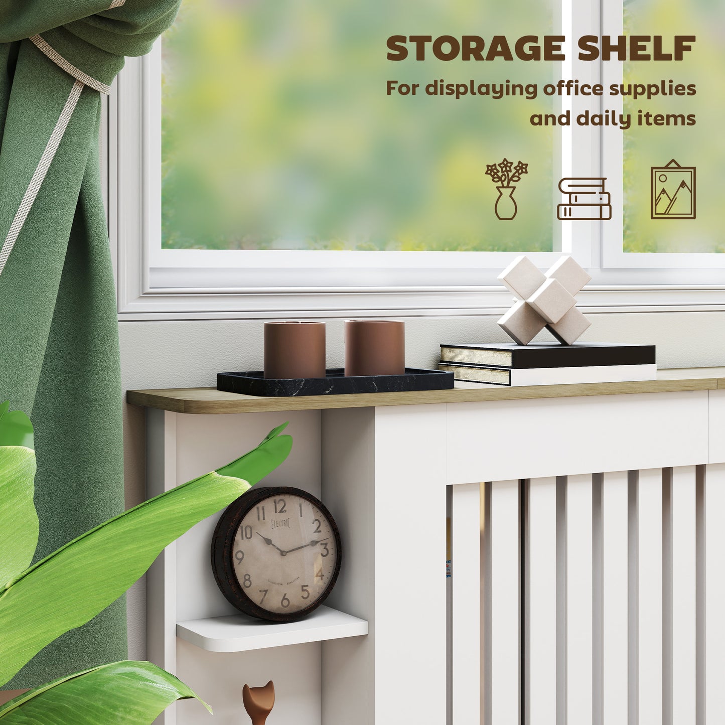 HOMCOM Radiator Cover, Vertical Slatted Cabinet with Open Storage Shelves for Living Room, Extra Large, White