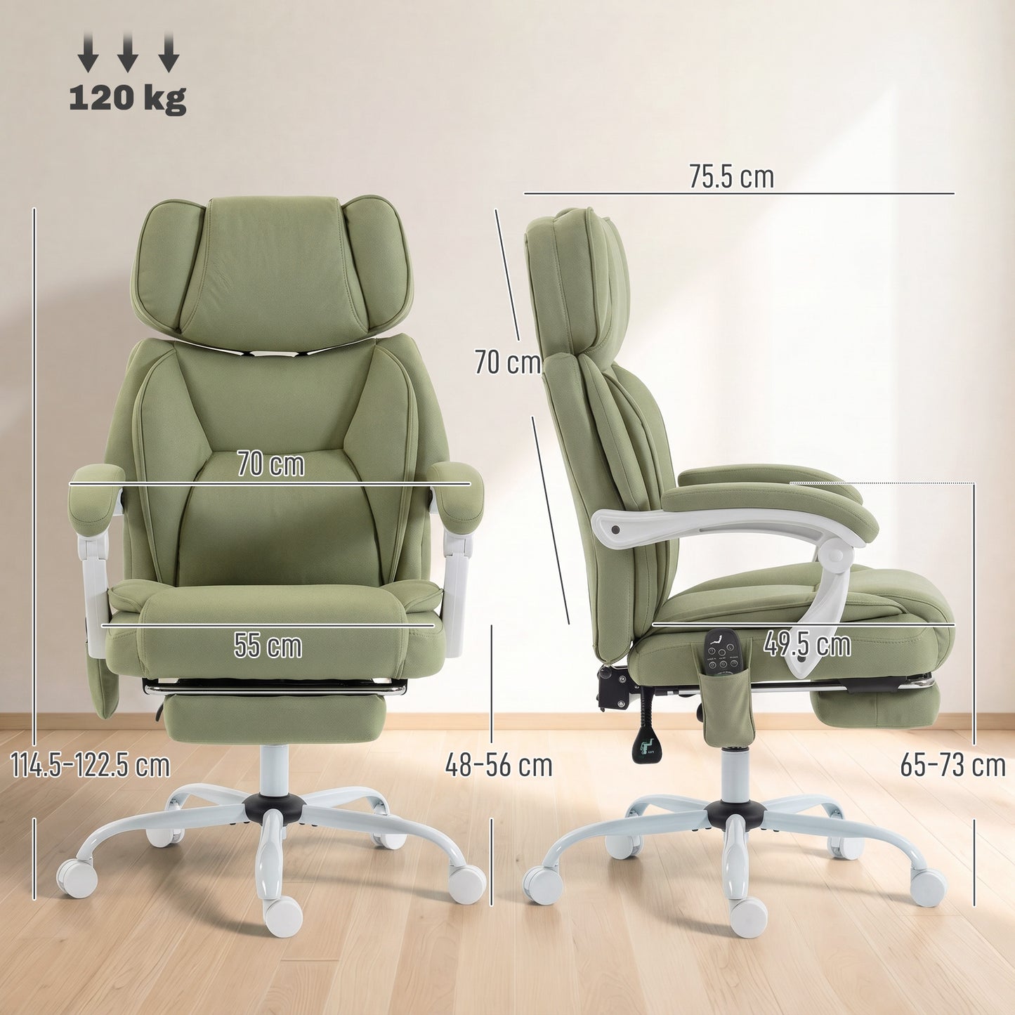 HOMCOM High Back Vibration Massage Office Chair Heated Reclining Computer Chair w/ Adjustable Height, Swivel Wheels, Lime Green