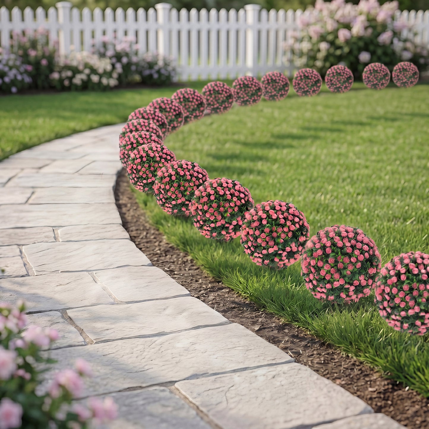 HOMCOM Artificial Rose Topiary UV Resistant, 2-Pack Fake Plants, 55 cm, Pink
