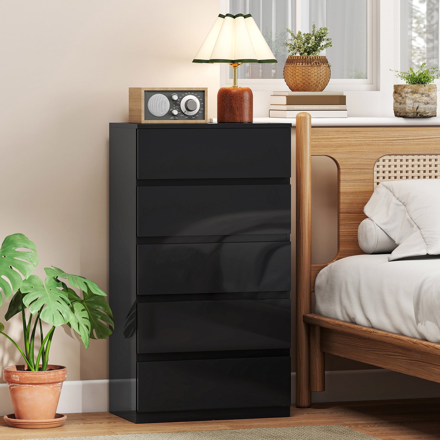 HOMCOM Chest of Drawers, 5-Drawer Storage Cabinets, Modern Dresser for Bedroom