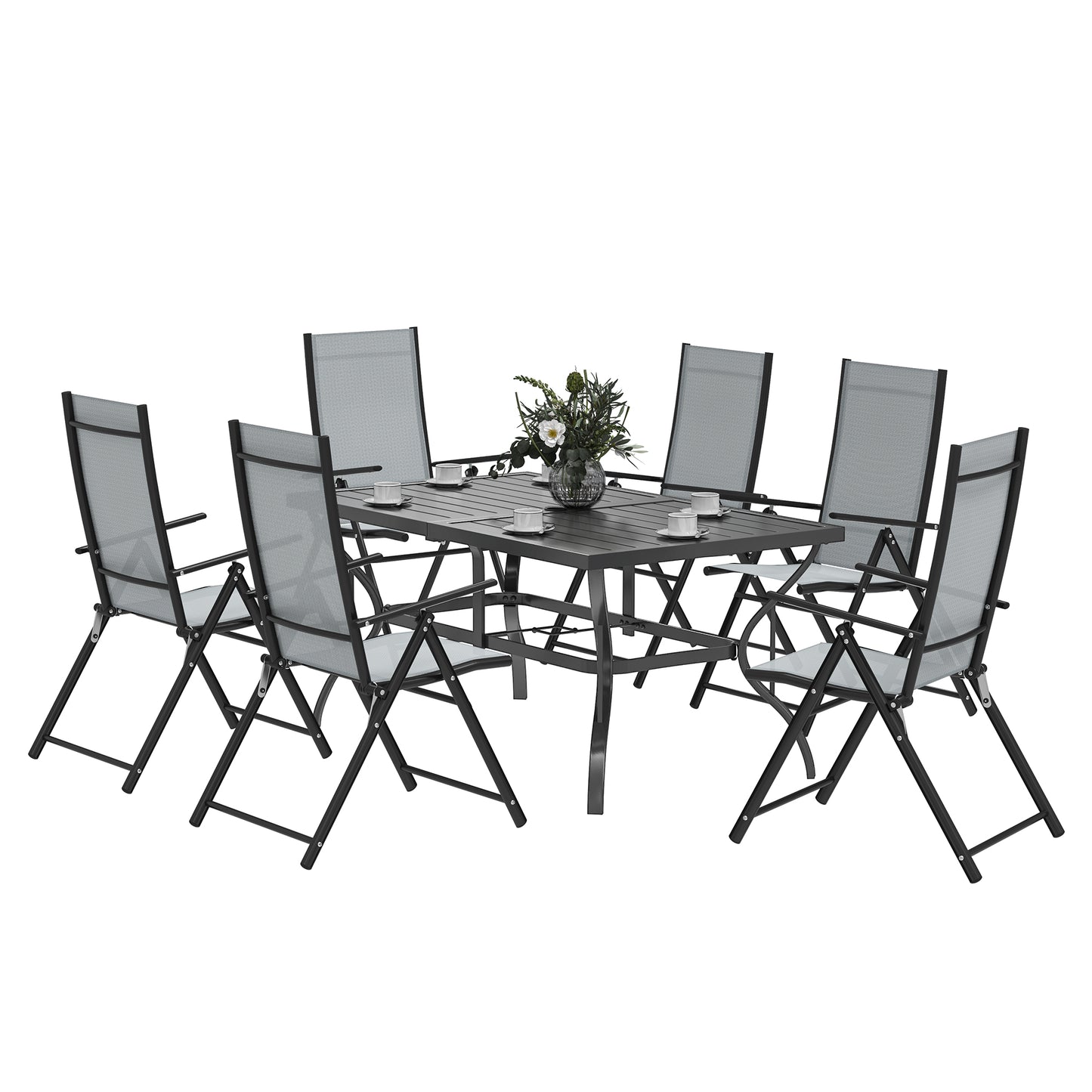 Outsunny Seven-Piece Steel Outdoor Dining Set, with Parasol Hole - Grey