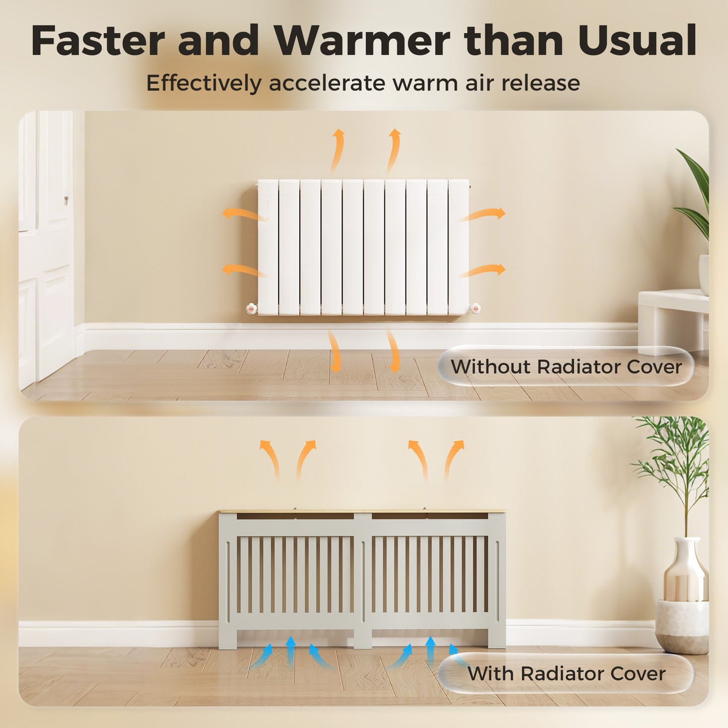 HOMCOM Slatted Radiator Cover, Painted Cabinet with Line Grill Design, 172L × 19W × 81H cm, Grey