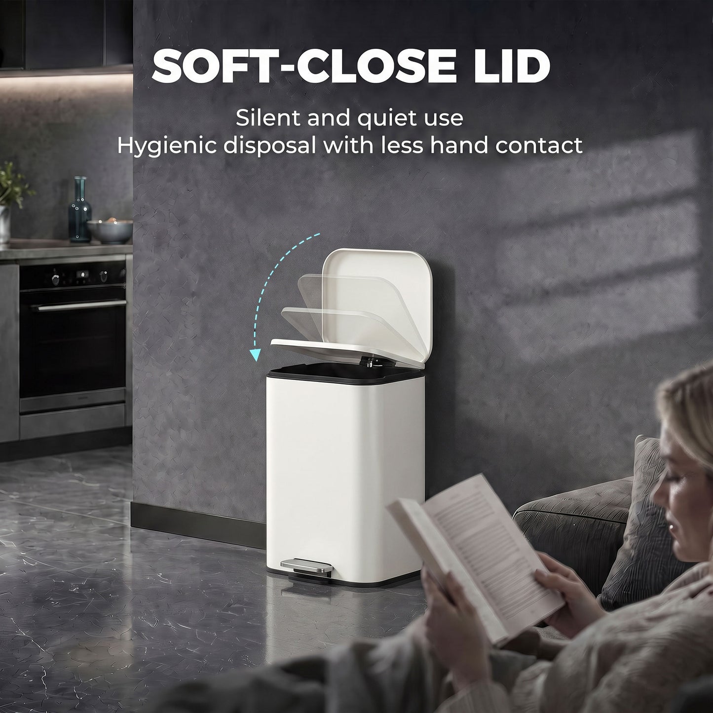 HOMCOM 20 L Kitchen Pedal Bin, Metal Rubbish Bin with Removable Inner Bucket, Soft-Close & Stay-Open Lid, Cream White