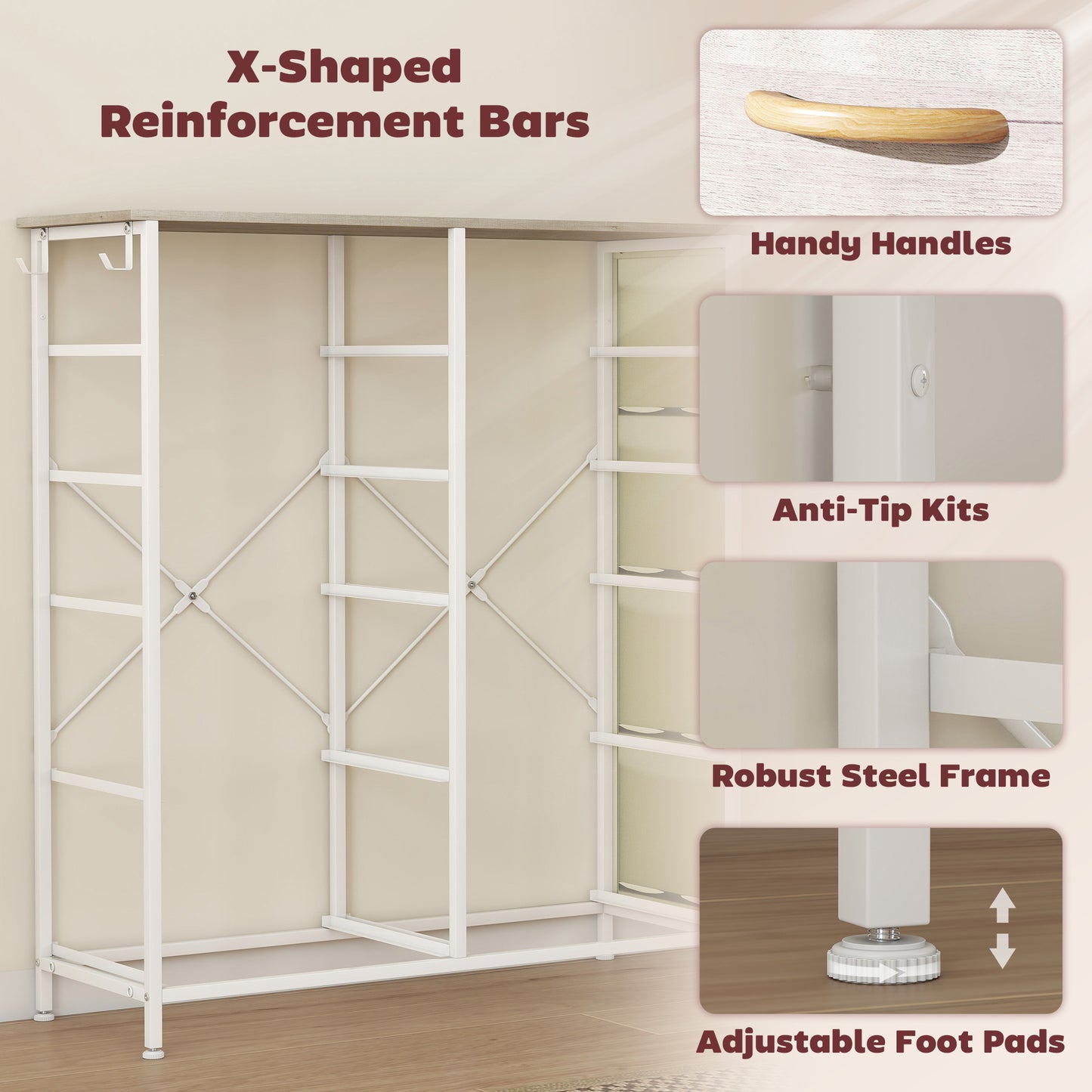 HOMCOM Chest of Ten Fabric Drawers - Natural Wood Finish