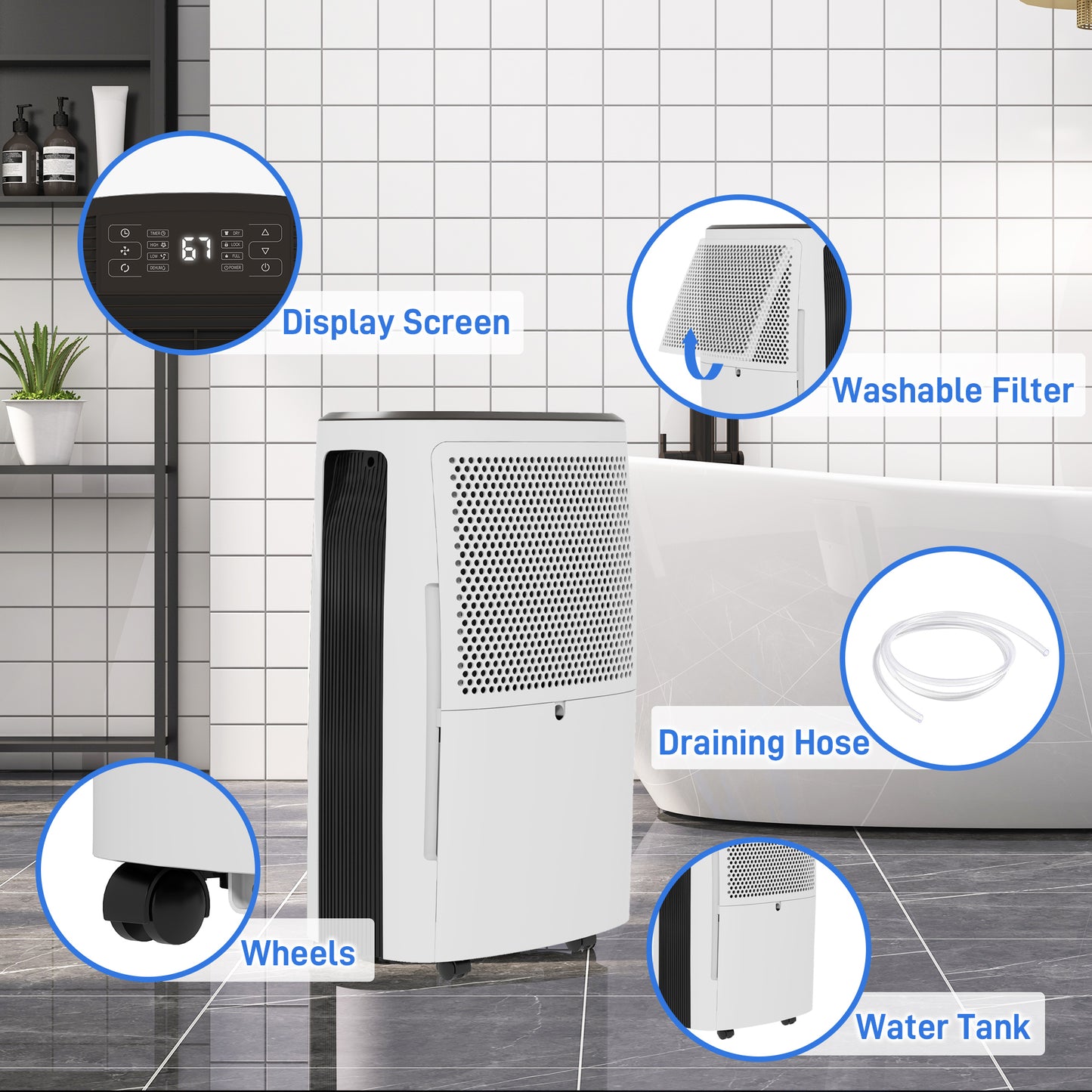 HOMCOM 16l/Day Dehumidifier, with Washable Filter and Timer - White