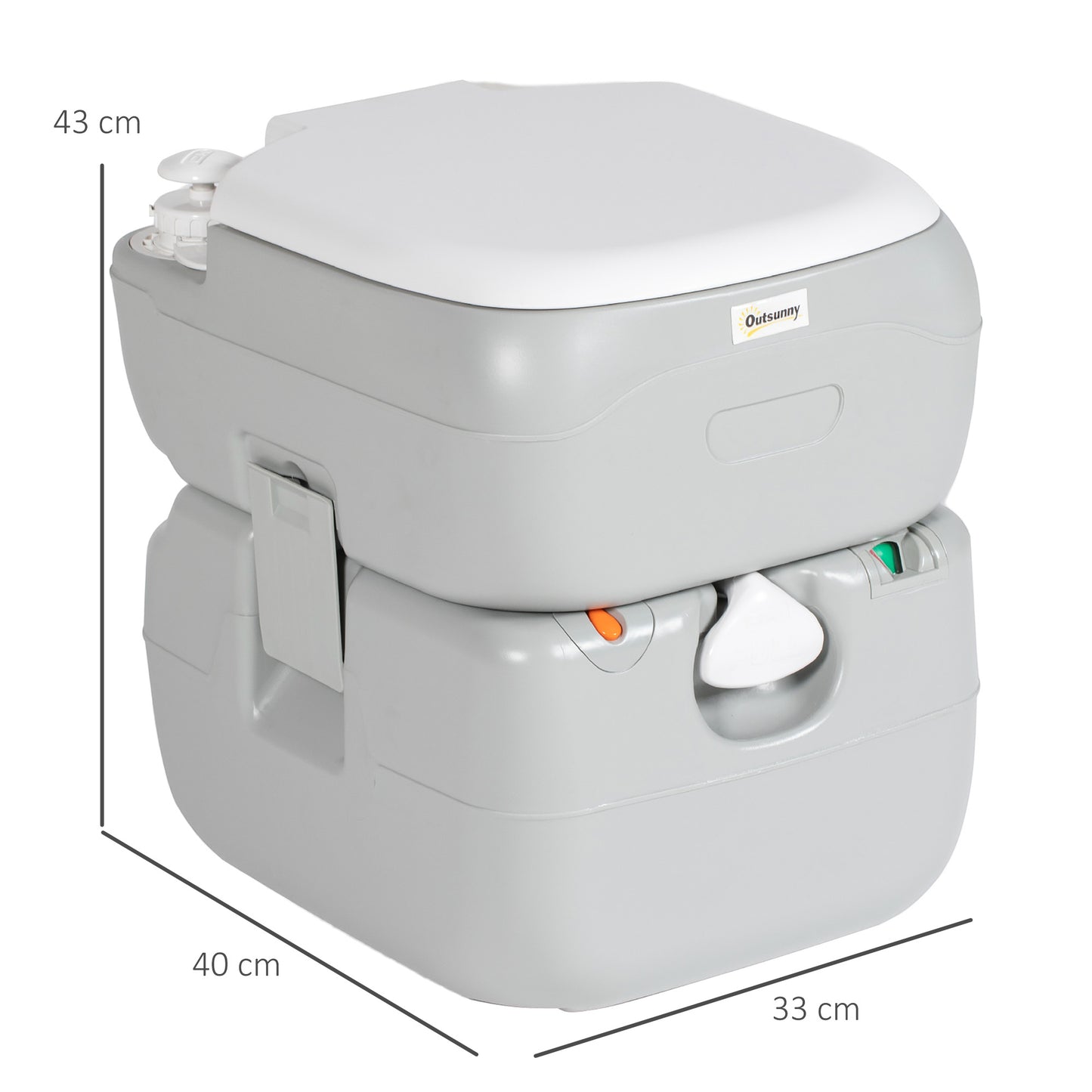 Outsunny Portable Toilet for Adults, 22L Camping Toilet with Seat, Lid, Anti-Leak Pump, Detachable Tanks for Travel, Camping, RV, Grey