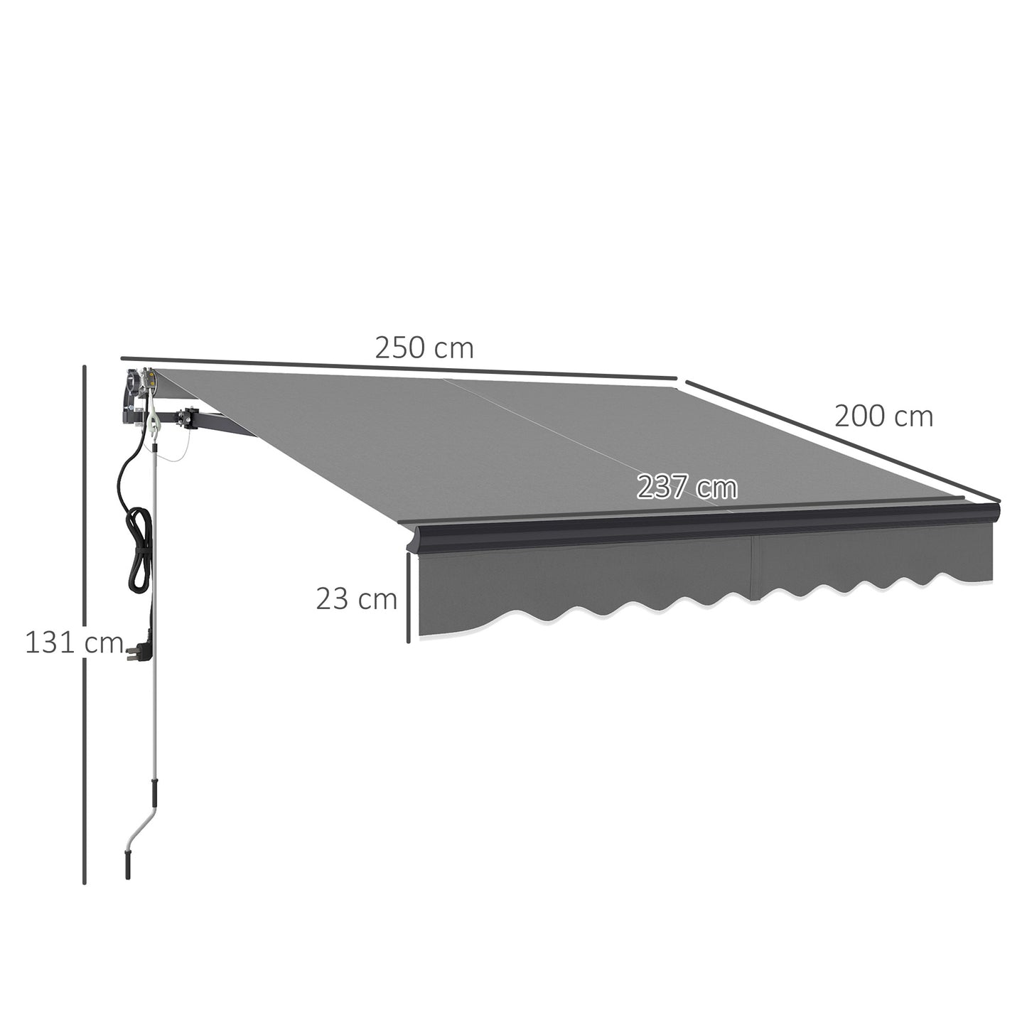 Outsunny Electric Awning, 2.5 x 2m, Remote Control, Aluminium Frame, UV30+ Sun Shade Canopy for Garden Patio or Window, Dark Grey