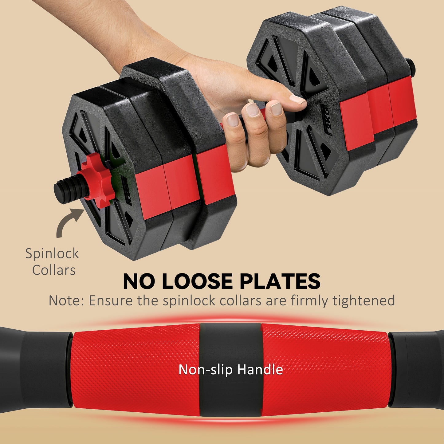 SPORTNOW 4-in-1 Adjustable Weight Set, Use as Kettlebell, Barbell, Dumbbell, Push-Up Stand, 20kg Home Gym Training, Red