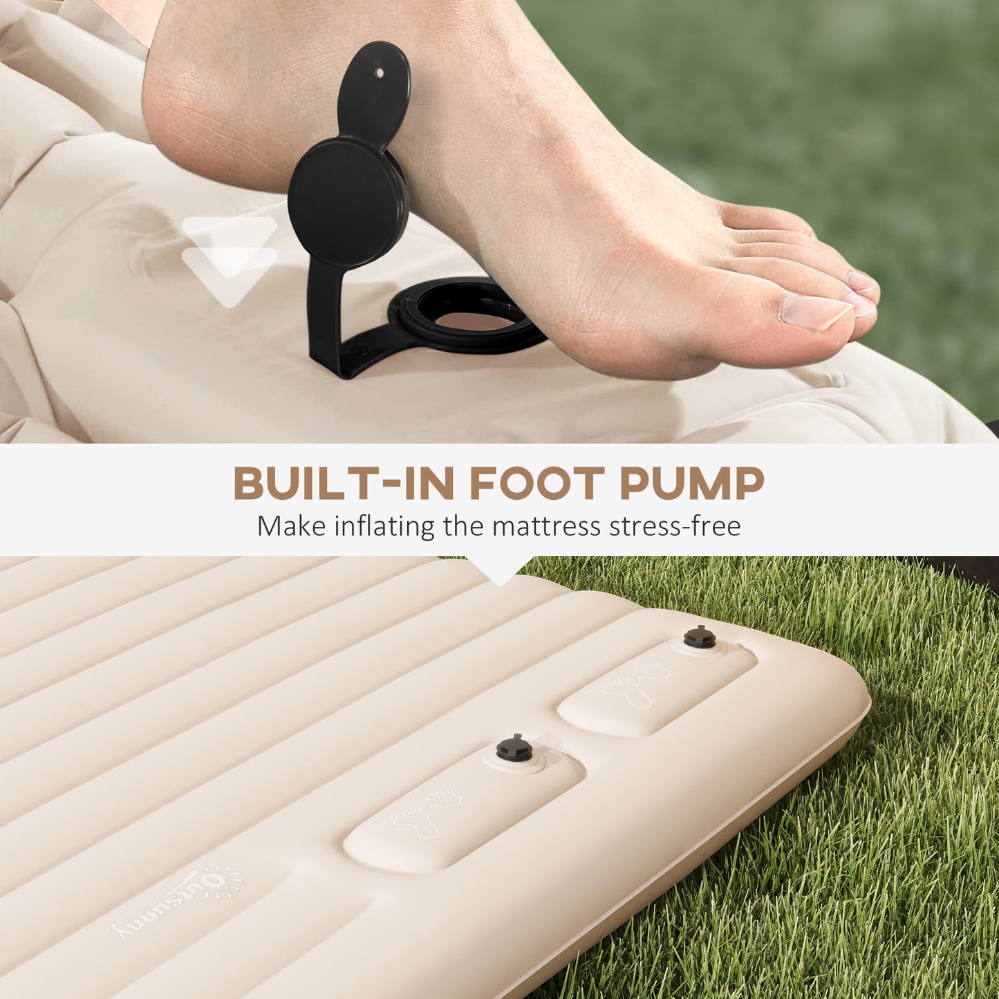 Outsunny Double Size Air Bed with Built-in Foot Pump and Carry Bag White