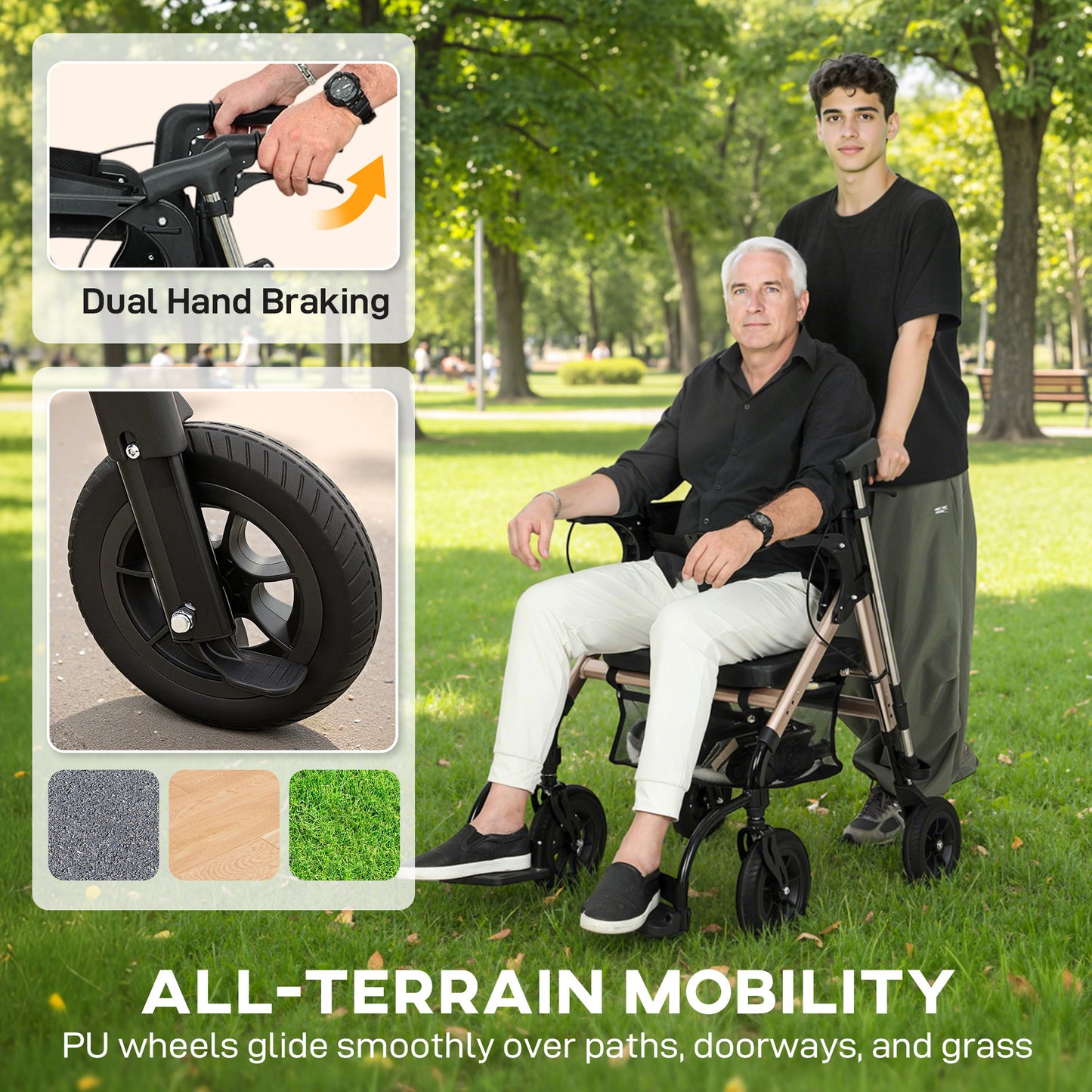 HOMCOM Rollator Walker Wheelchair, with Seat - Black