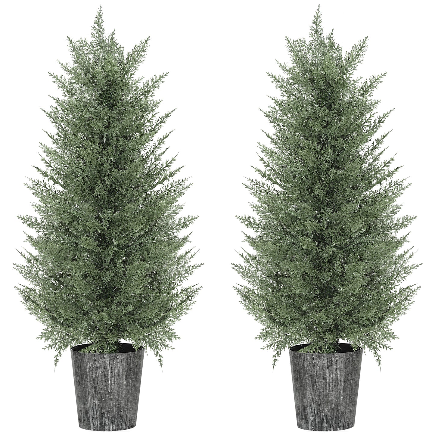 HOMCOM Set of 2 90cm Artificial Cypress Trees, UV Resistant with Decorative Pot, Fake Plants for Indoor/Outdoor Decor, Green
