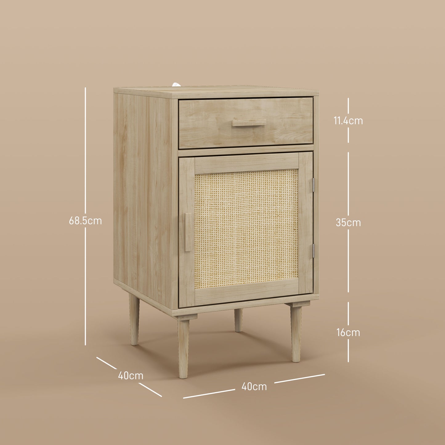 HOMCOM Rattan Bedside Table with Drawer - Natural Wood