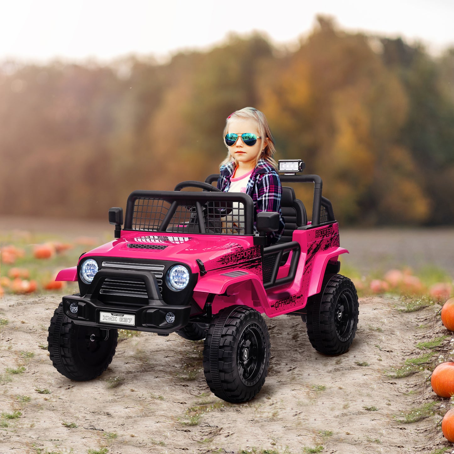 AIYAPLAY 12V Battery Powered Kids Ride On Car, Electric Truck w/ Spring Suspension, Remote, Music Horn Lights - Pink