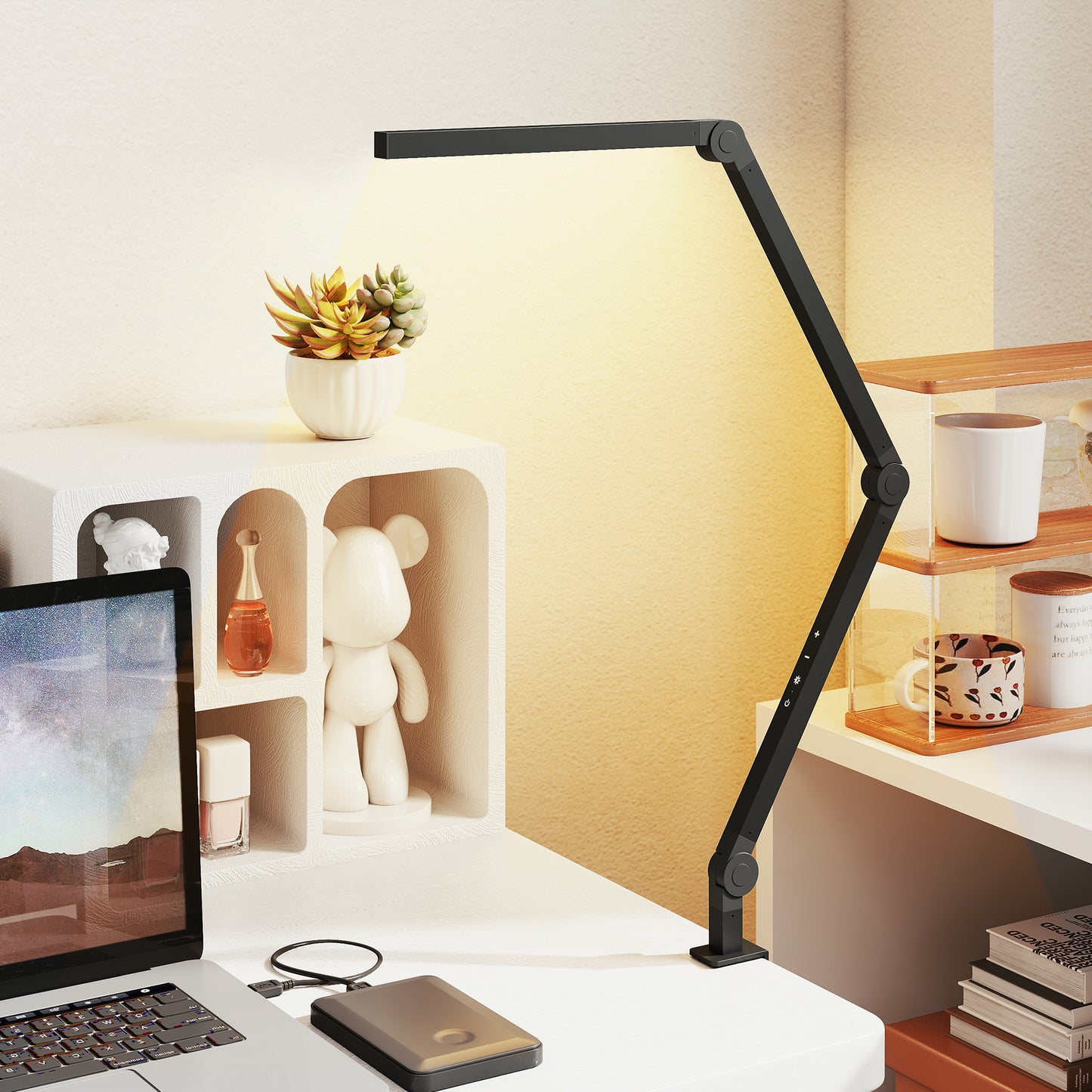 HOMCOM LED Desk Lamp, Dimmable with Swing Arm & Clamp, Adjustable Eye-Caring, 2 Color Modes, 5 Brightness Levels for Study/Office, Black