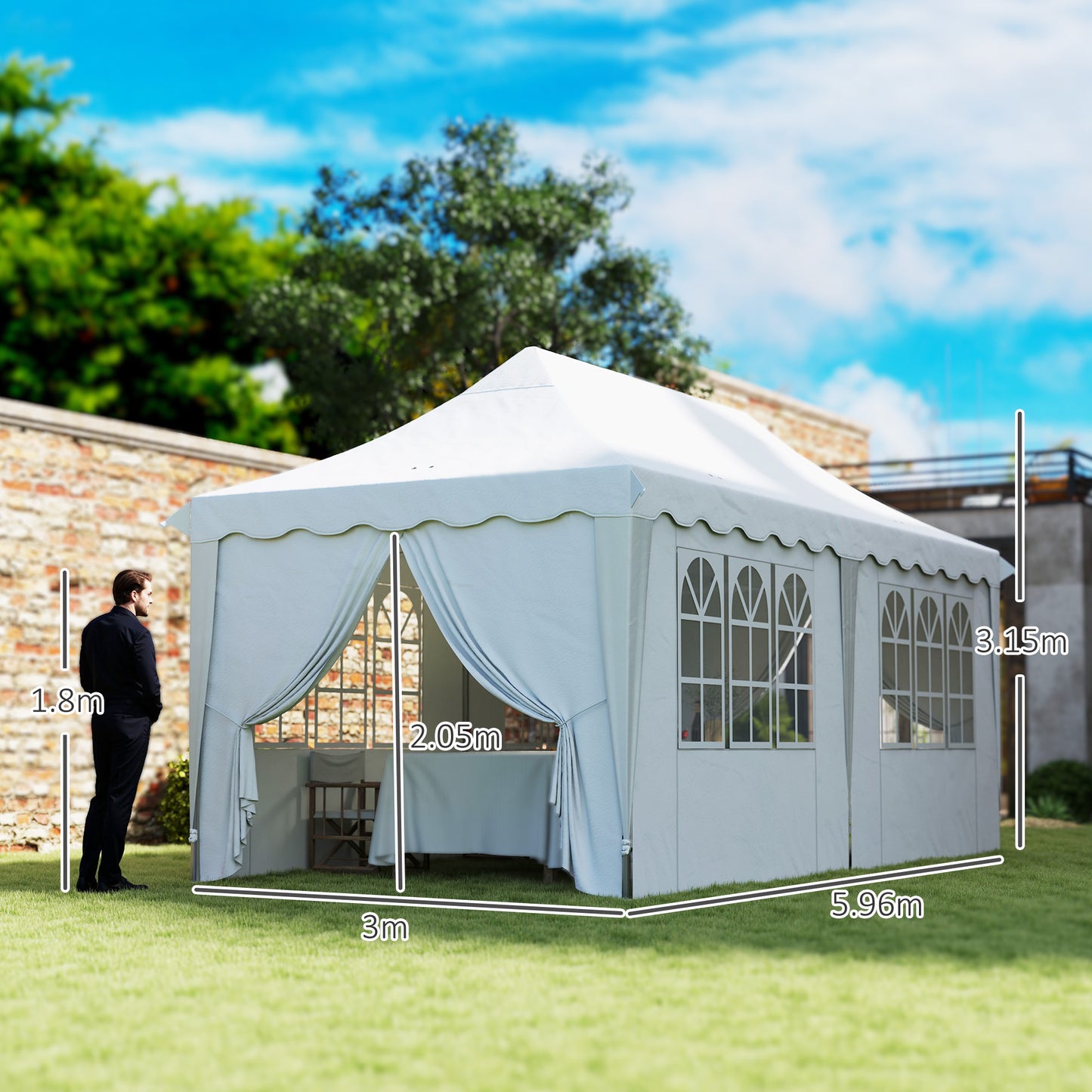 Outsunny 3x6m Pop Up Gazebo, Height Adjustable Party Tent with Carry Bag & Sand Bags, White