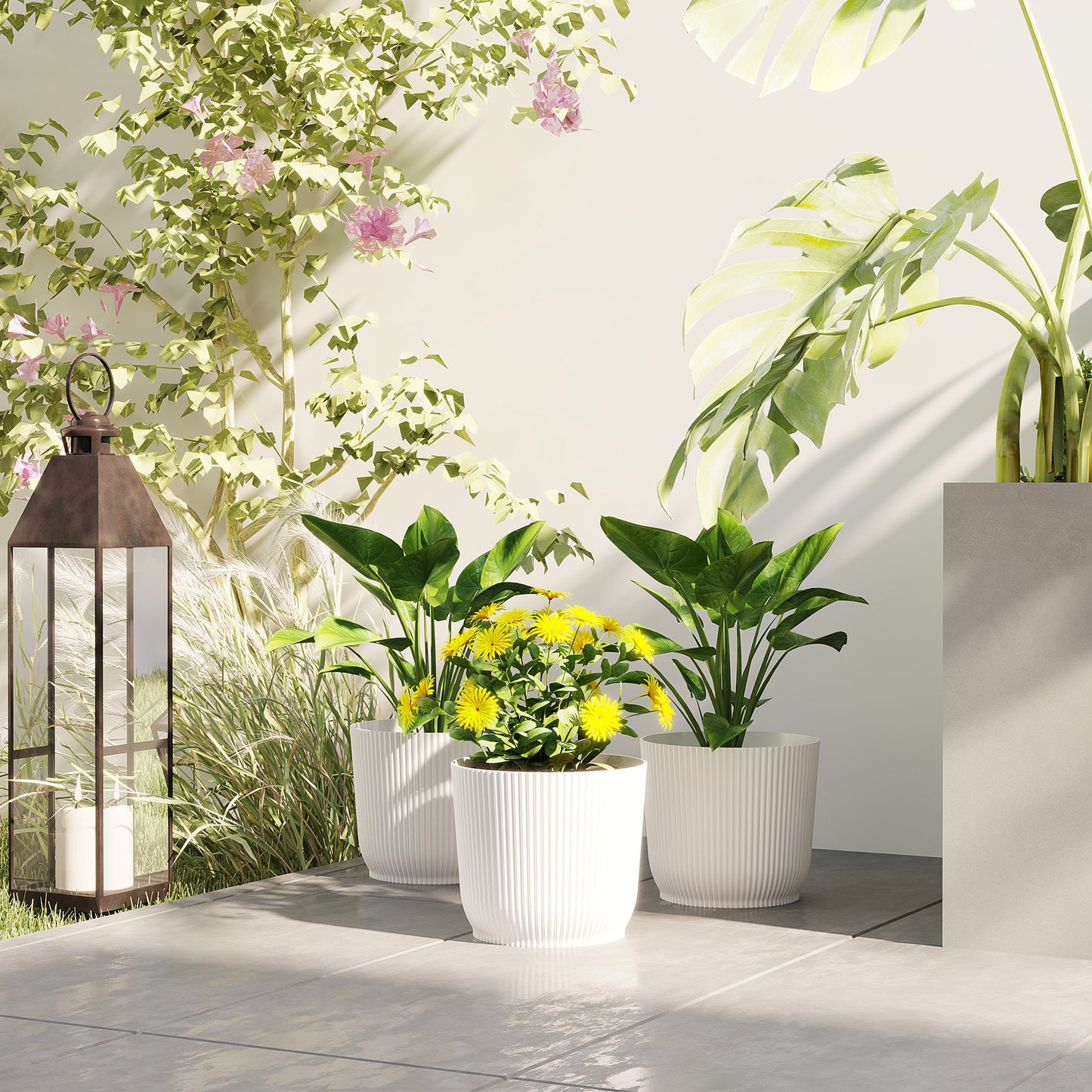Outsunny Set of Three Ø22cm Planters - White