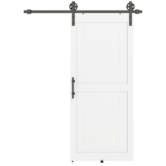 HOMCOM 183cm Sliding Barn Door Kit, Sliding Door with Track, Hardware, Upgraded Rollers and Floor Guide, Handle, White