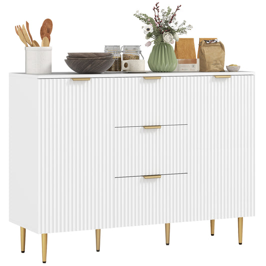 HOMCOM Sideboard Buffet Cabinet, Modern Kitchen Storage with 3 Drawers & Adjustable Shelves, White