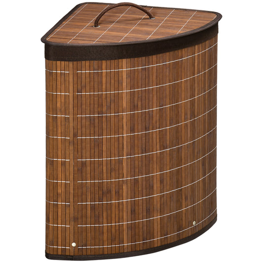 HOMCOM Bamboo Laundry Basket with Lid, 55 Litres Laundry Hamper with Removable Washable Lining,  Corner Washing Baskets, 38 x 38 x 57cm, Brown