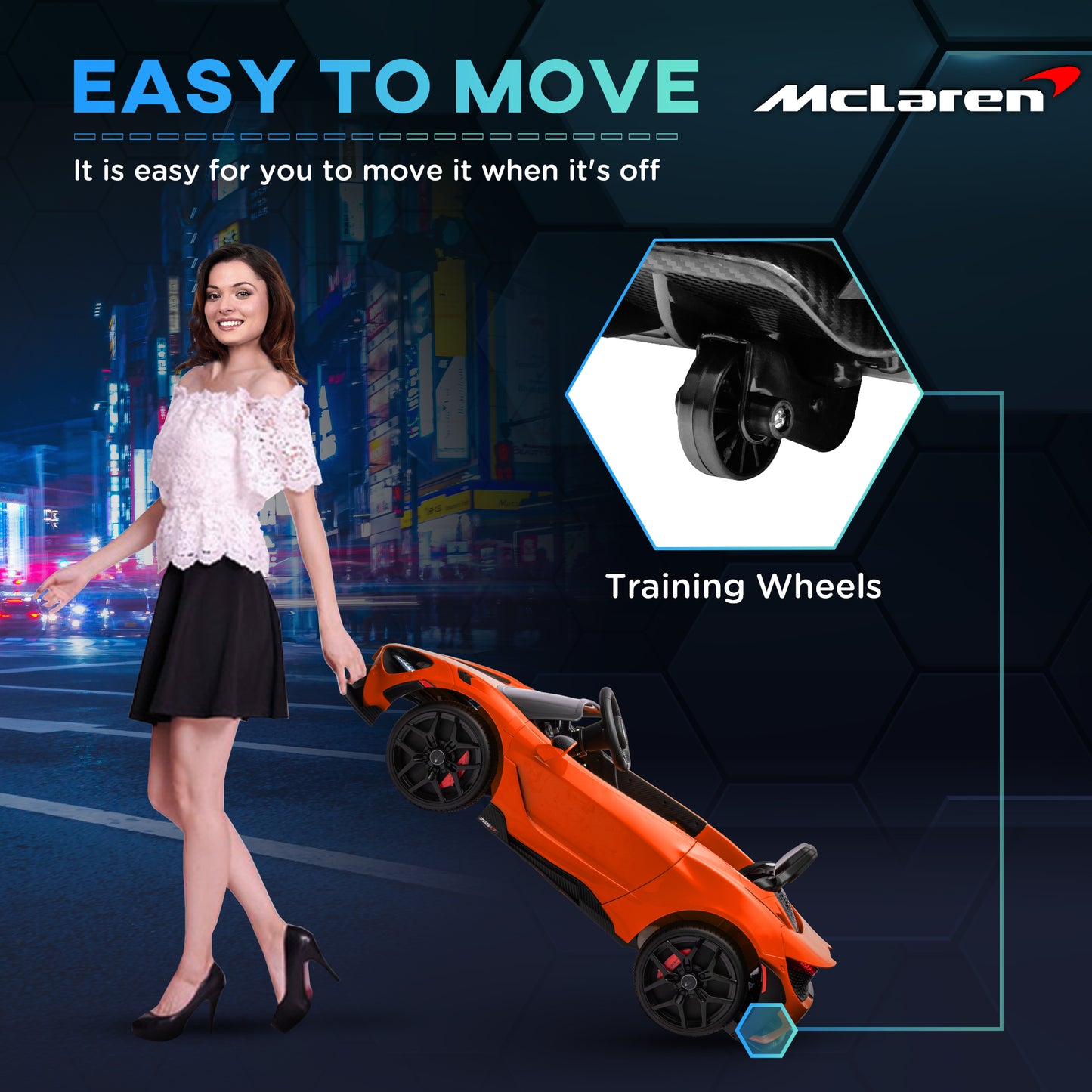 AIYAPLAY McLaren 765LT Licensed 12V Kids Electric Ride on Car with Butterfly Doors Remote Control Training Wheels Orange