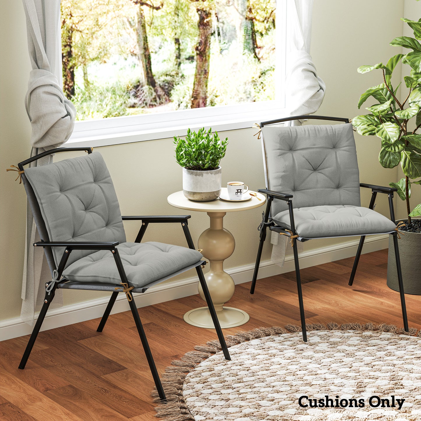 Outsunny Set of 2 Garden Chair Cushions with Backrest for Sunbeds, Rocking Chairs, Loungers, Indoor/Outdoor Use, Light Grey