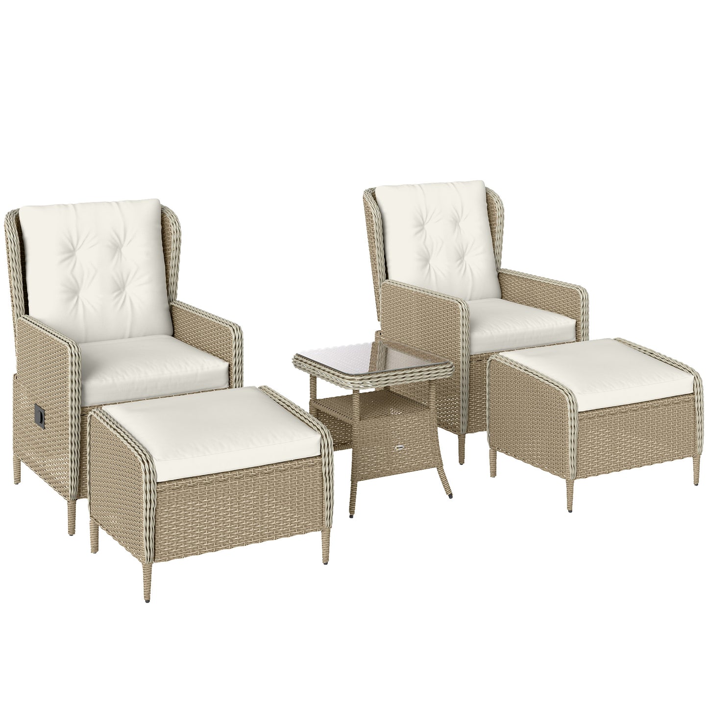 Outsunny Five-Piece Reclining Rattan Chair Set - Light Grey