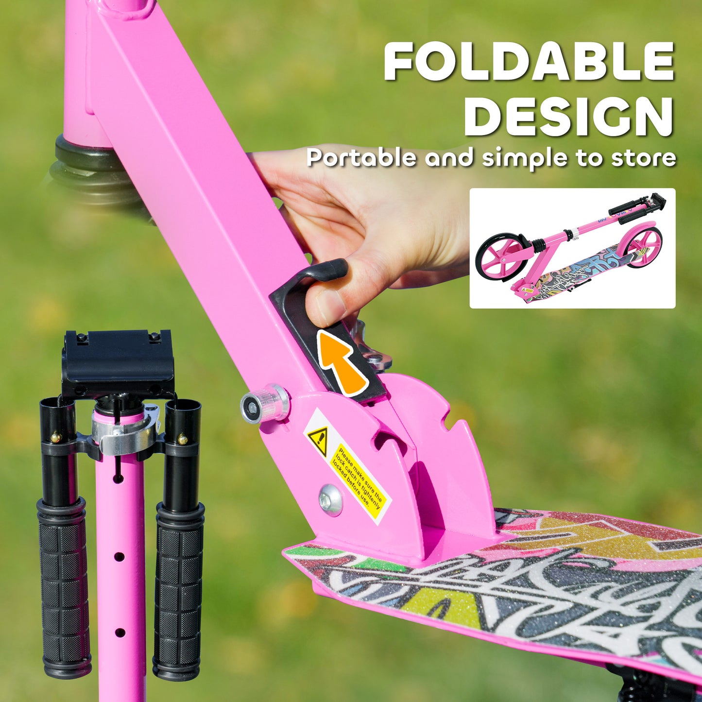 AIYAPLAY Foldable Kids Scooter with Adjustable Handlebar, 200mm Big Wheel, Rear Fender Brake, Gift for Ages 6-12 Years, Pink