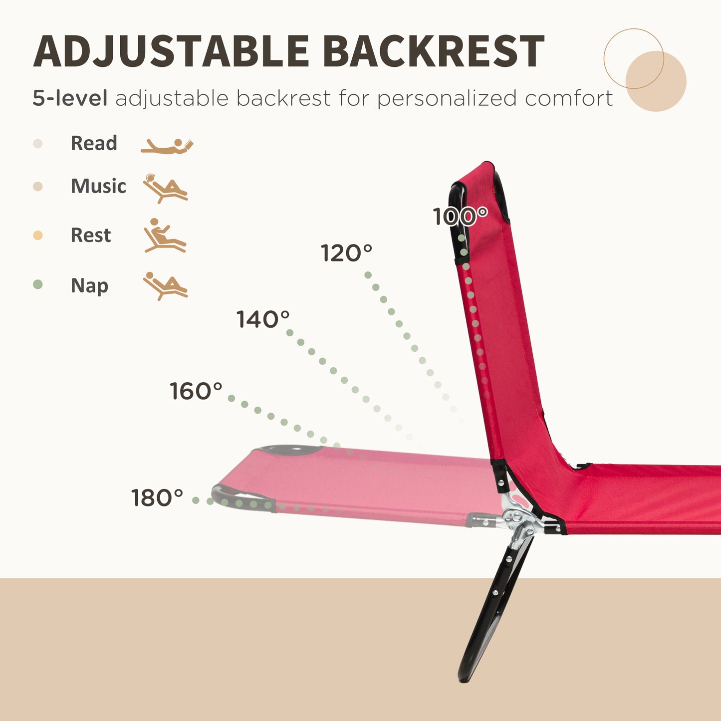 Outsunny Sun Loungers Set of 2, Adjustable Backrest Recliner Chairs for Beach, Patio, Wine Red