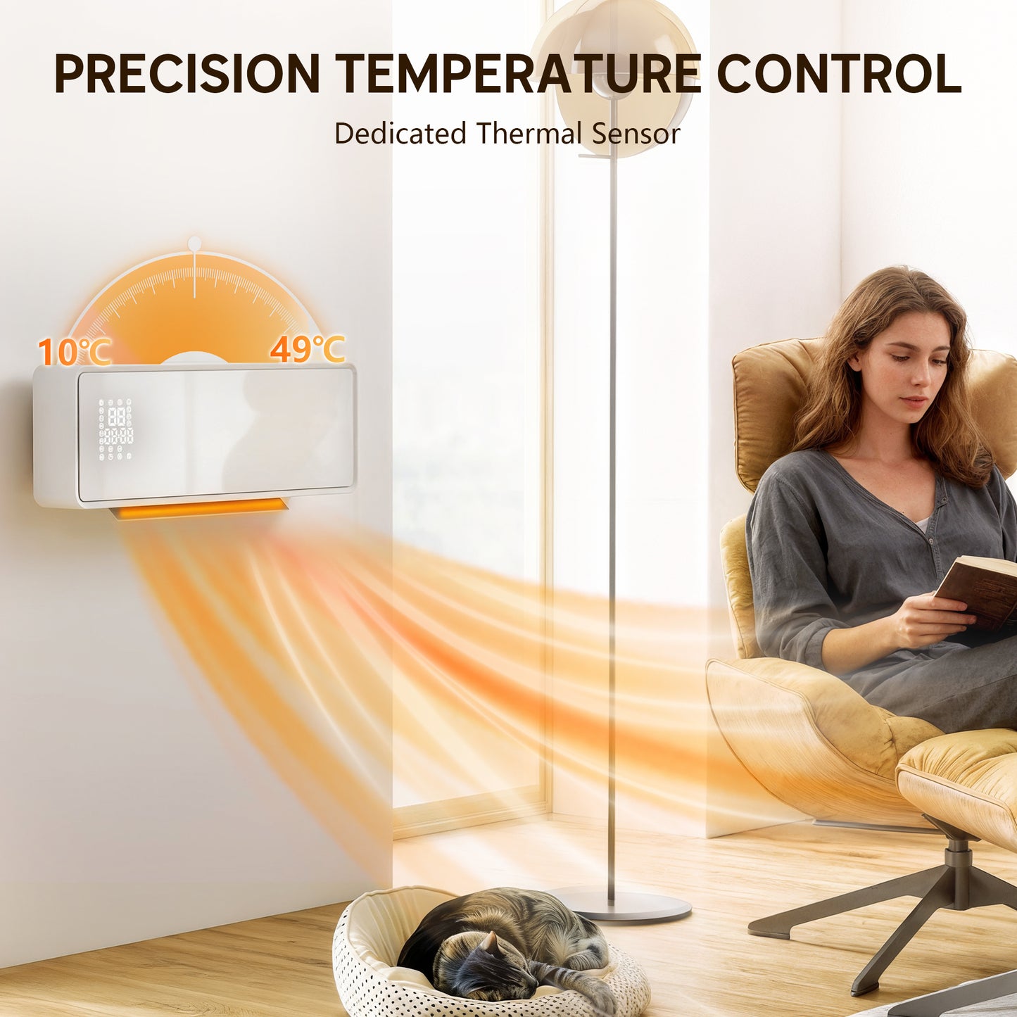 HOMCOM 2000W Ceramic Electric Heater with Fan, Adjustable Thermostat, Wall Mounted - White