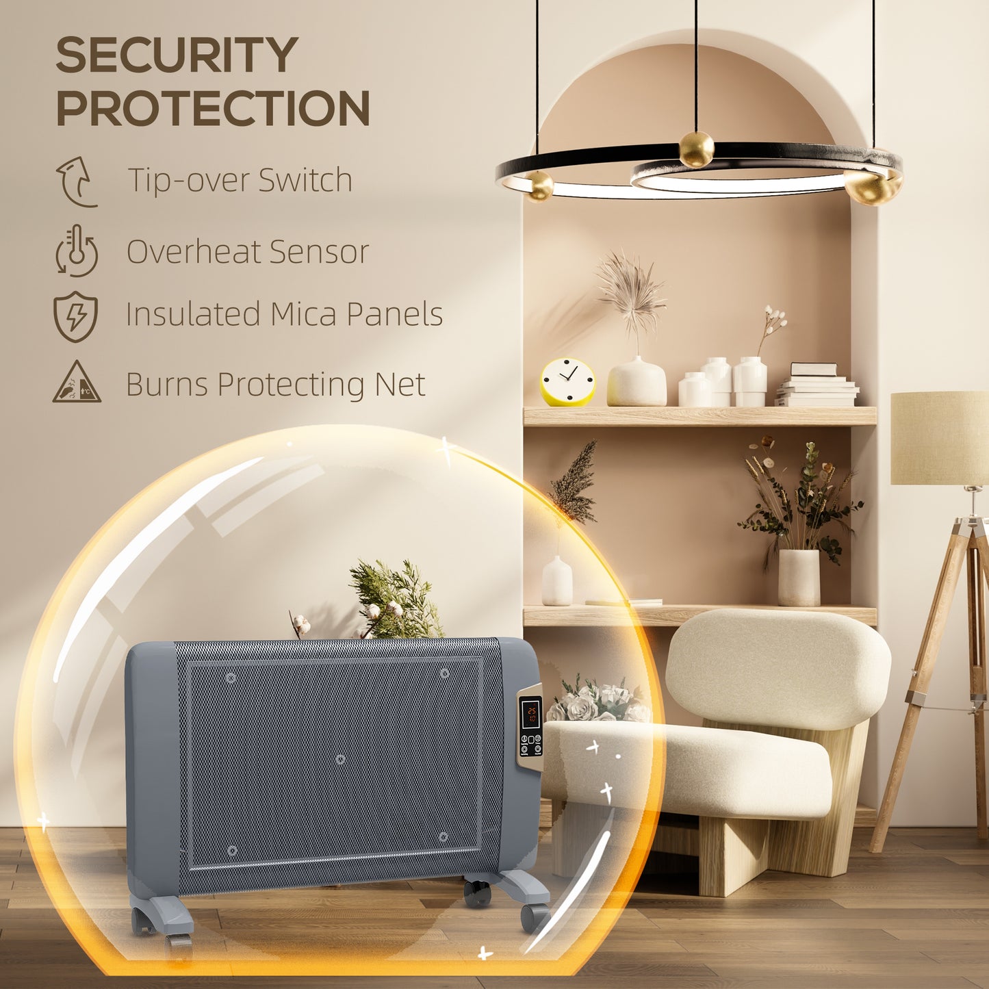 HOMCOM Mica Electric Space Heater, Portable Heater for Home with 2 Heat Settings Grey