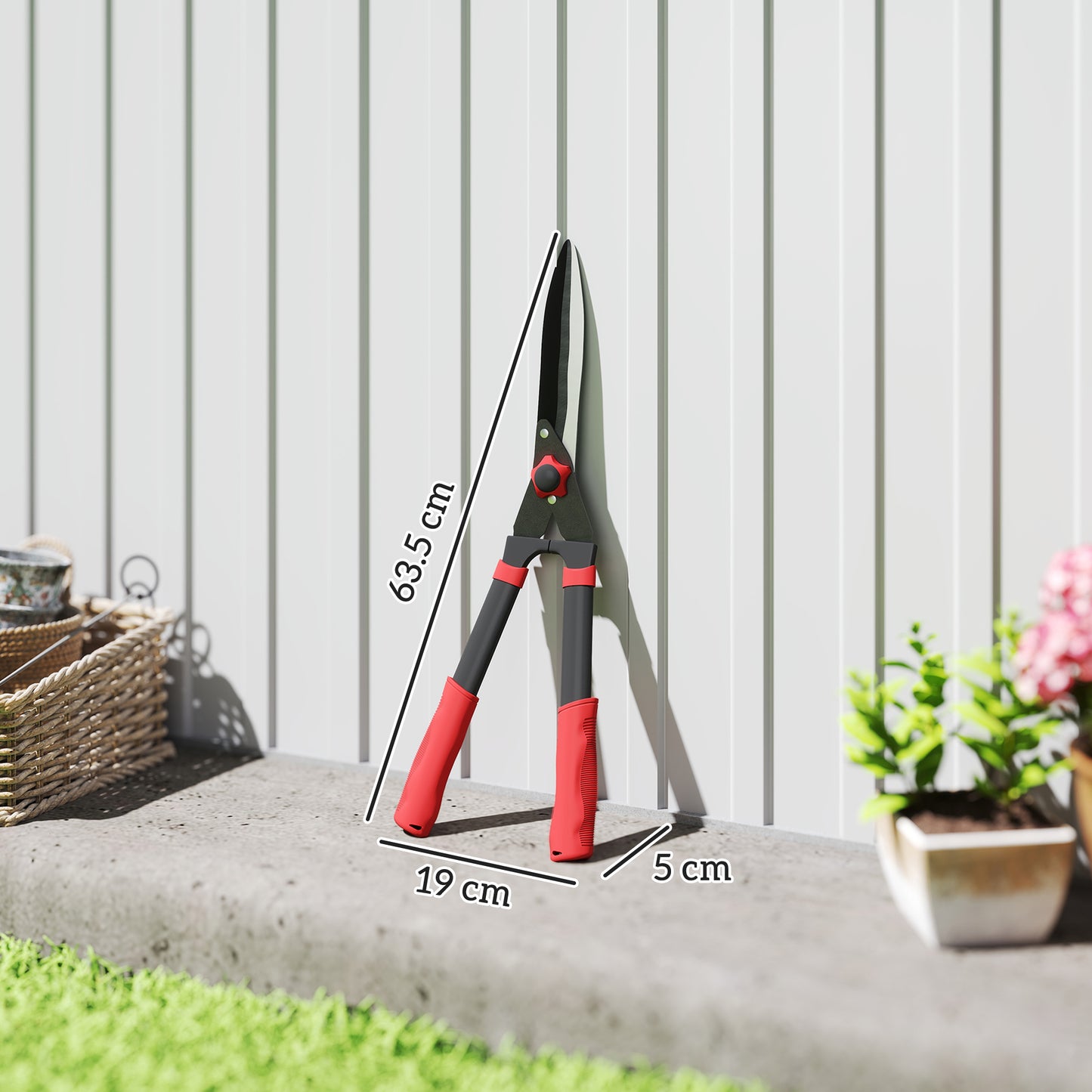 Outsunny Garden Shears, 63.5cm Heavy Duty Hedge Shears with Sharp Blades, Comfort Grip & Tension Adjuster for Hedges, Shrubs & Bushes, Easy Trimming