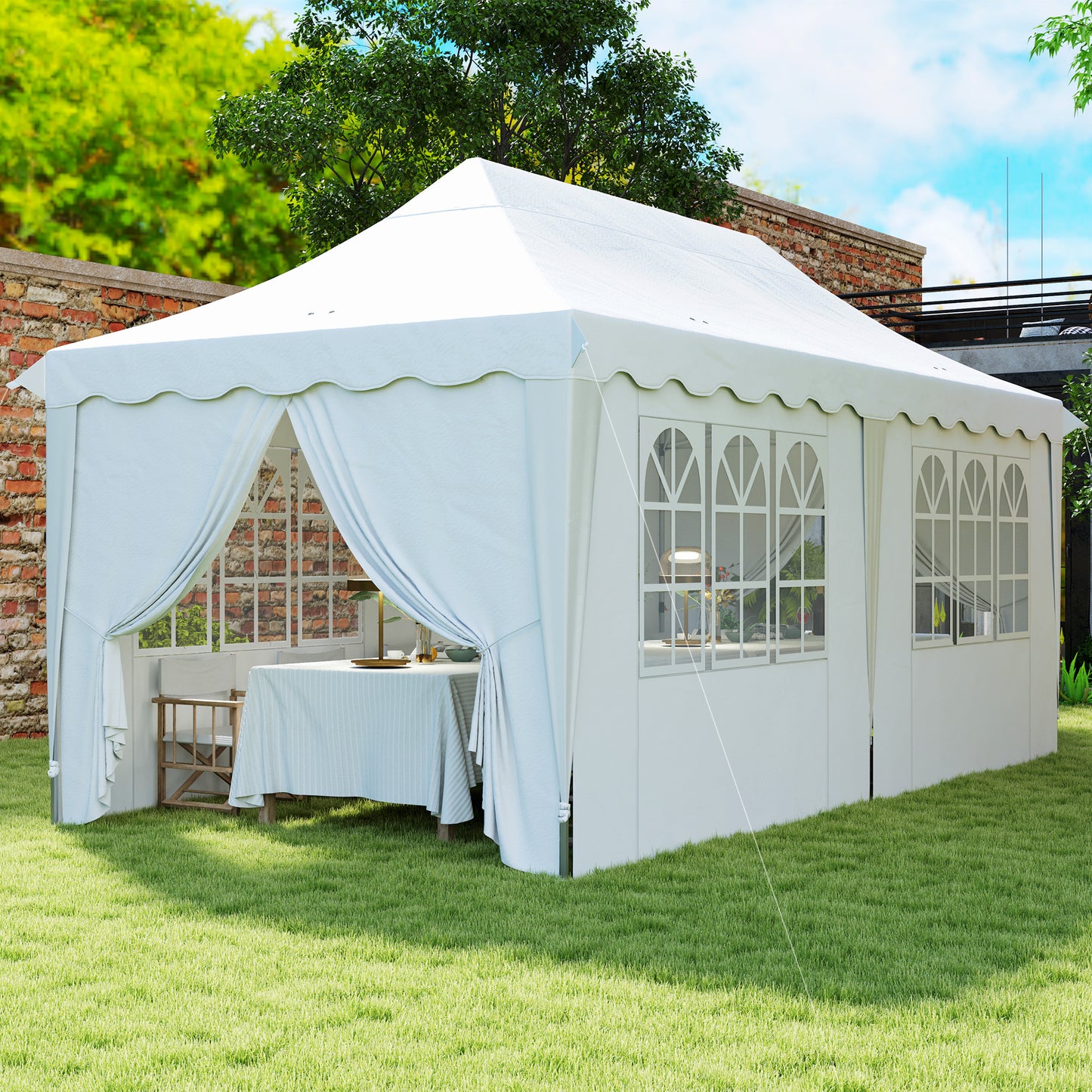 Outsunny 3x6m Pop Up Gazebo, Height Adjustable Party Tent with Carry Bag & Sand Bags, White