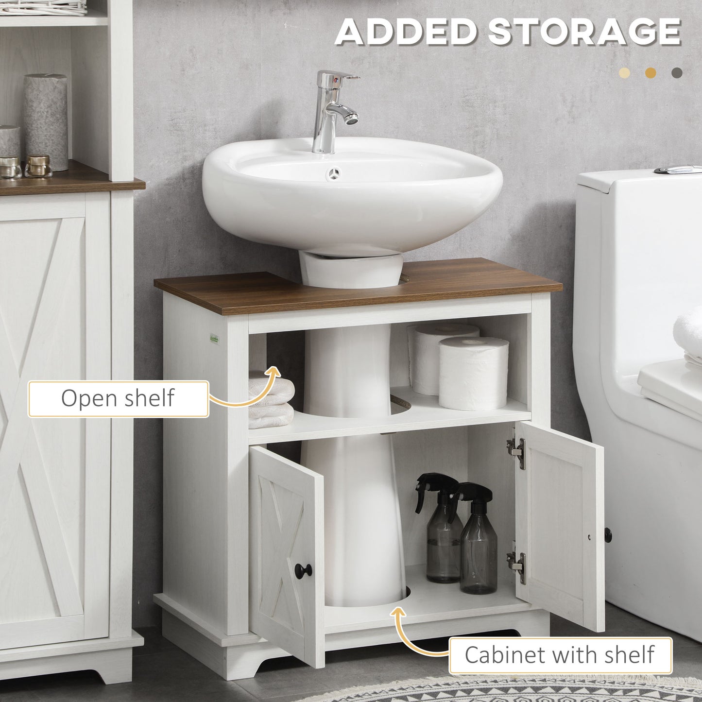 kleankin Bathroom Set: Tall Cabinet & Under Sink Cabinet with Adjustable Shelves, Cupboard, Open Shelf, Ash Wood Effect