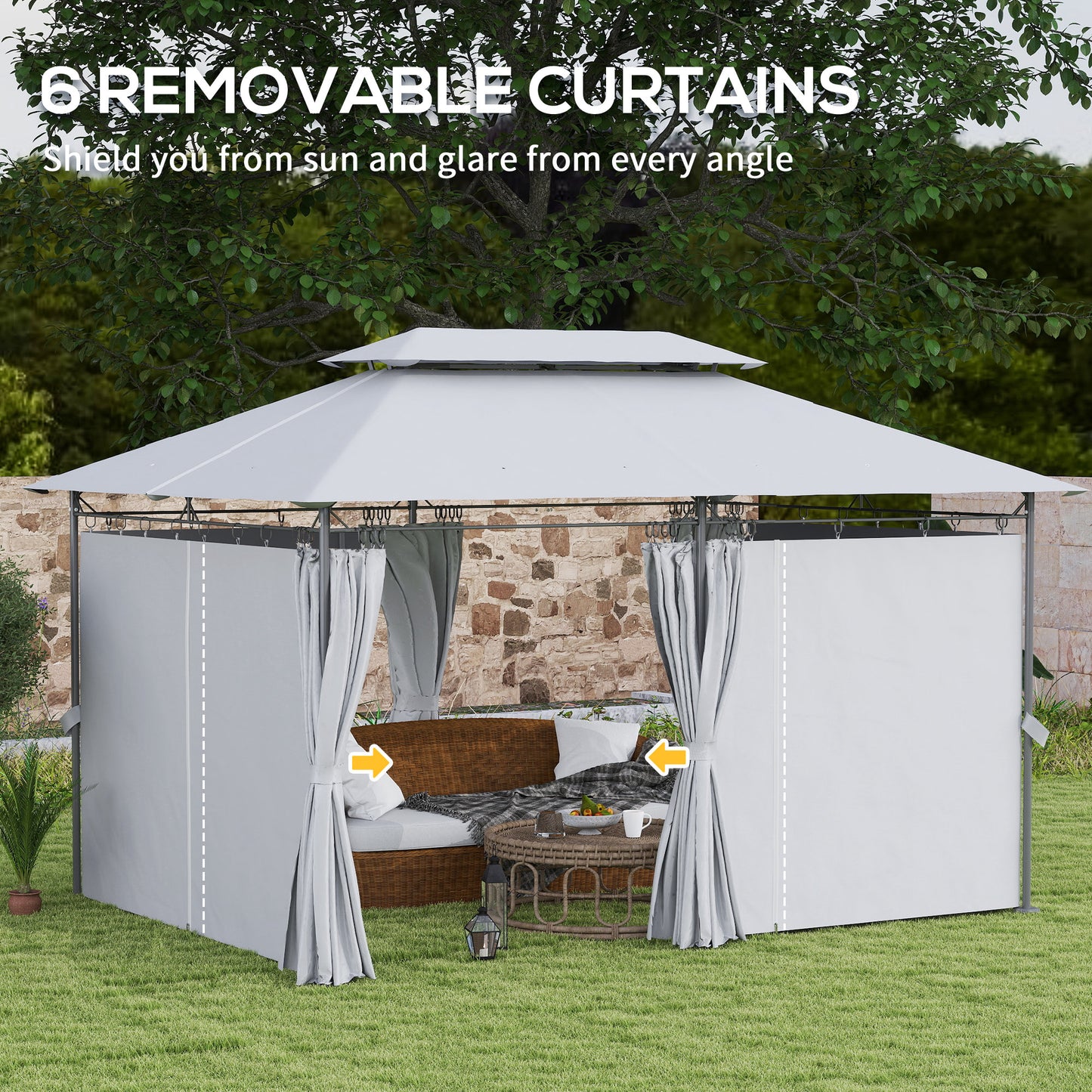 Outsunny 3 x 4m Garden Gazebo with Sides, Double Roof Metal Gazebo, Outdoor Gazebo Canopy Shelter for Patio, Deck, Dark Grey