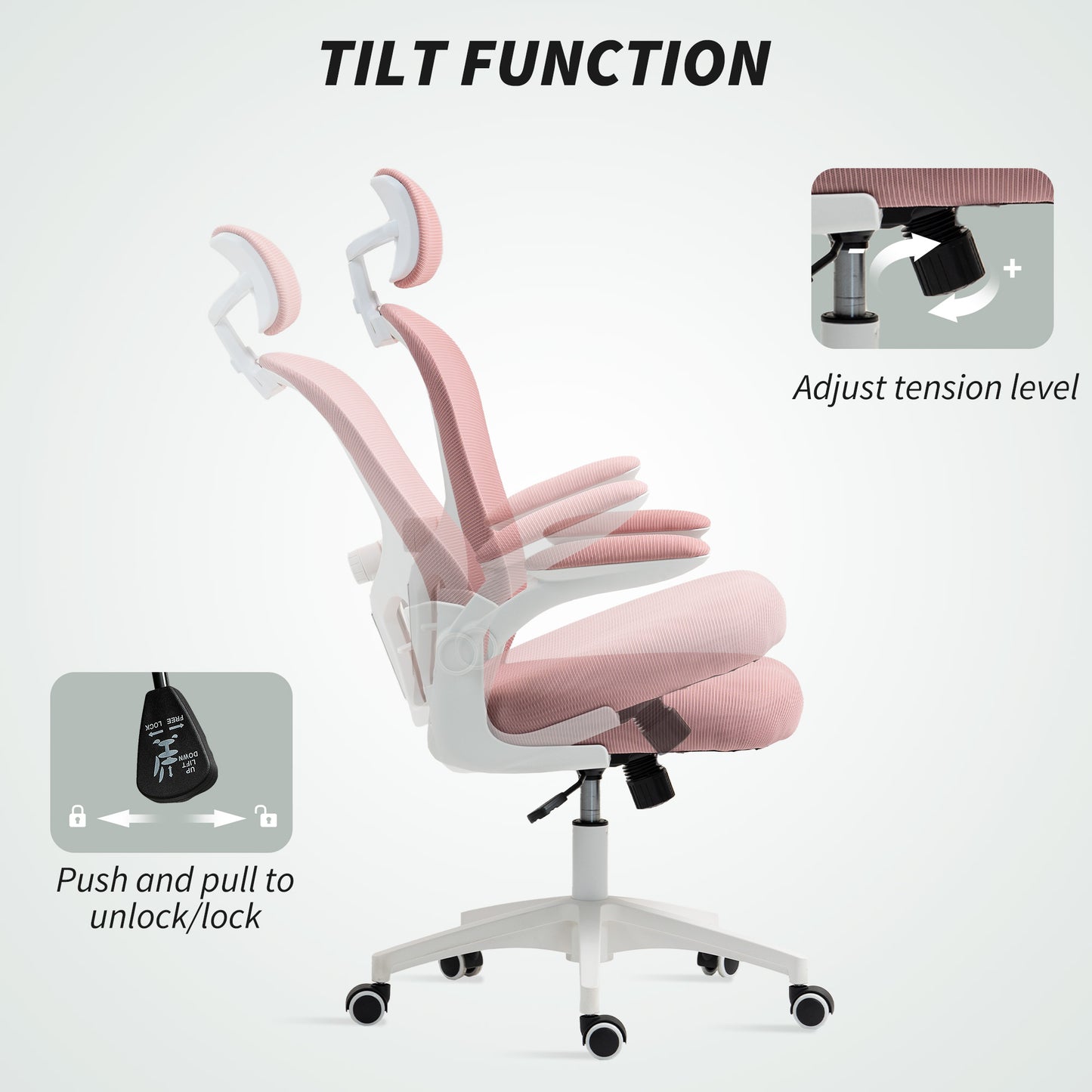 Vinsetto Multi-Adjustable Office Chair, with Lumbar Support, Headrest and Mesh Back - Pink