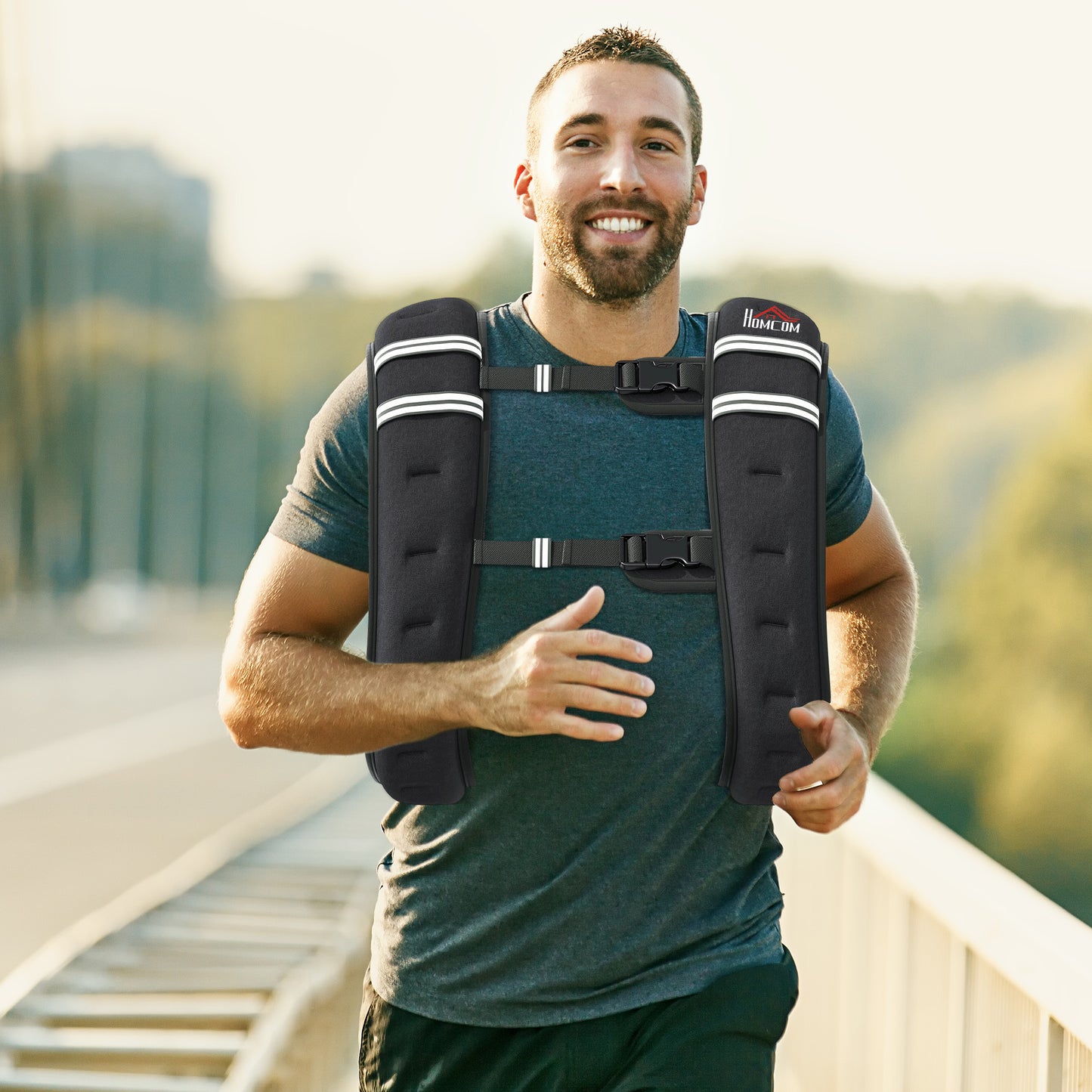 HOMCOM 10KG Weighted Vest, Adjustable Straps, Pocket, Reflective Strips, for Men & Women Cardio & Strength Training, Black