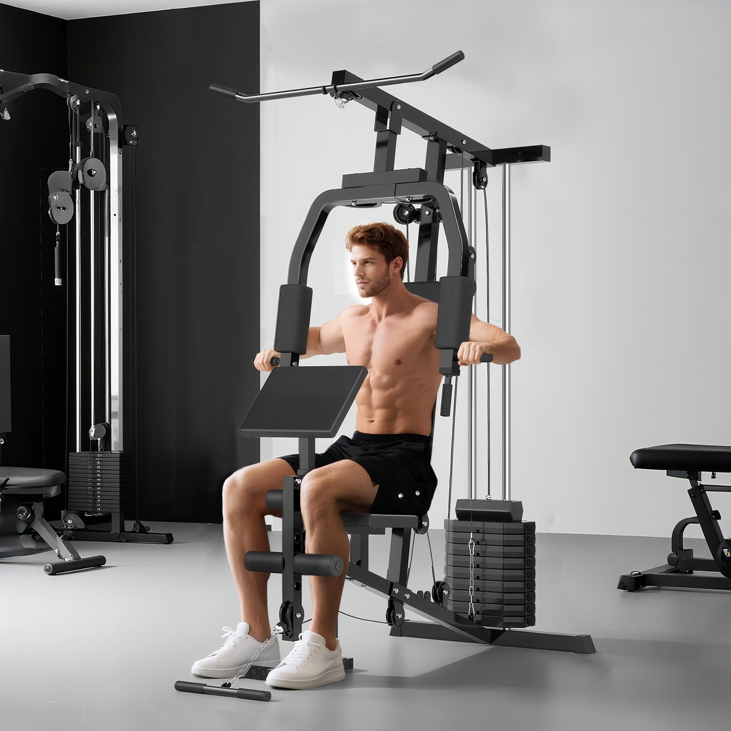 HOMCOM Multi Gym Equipment, 45KG Weight Stack, Chest Press, Butterfly Press & Leg Developer for Strength Training