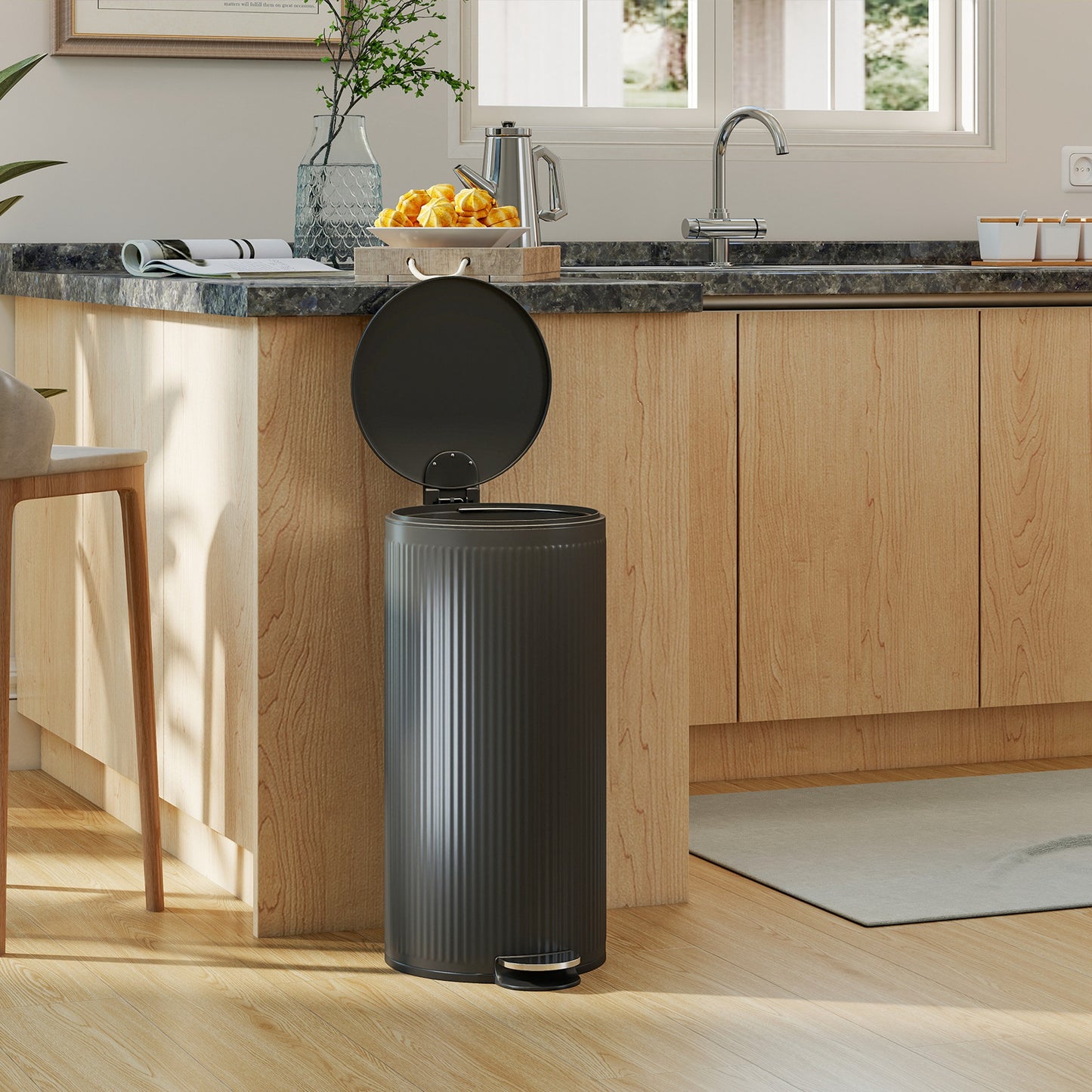 HOMCOM 30L Pedal Kitchen Bin with Soft Close Lid and Removable Inner Bucket, for Kitchen, Office, Home, Black