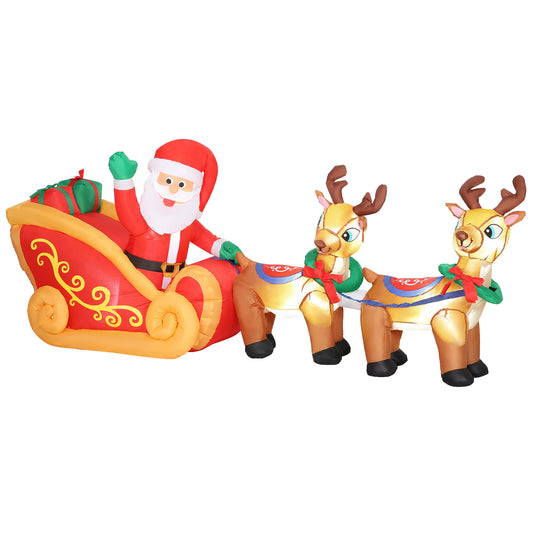 Outsunny Inflatable Santa on Sleigh with Two Reindeer, LED Lights, Christmas Decoration for Indoor/Outdoor Home, 7.9ft, Red