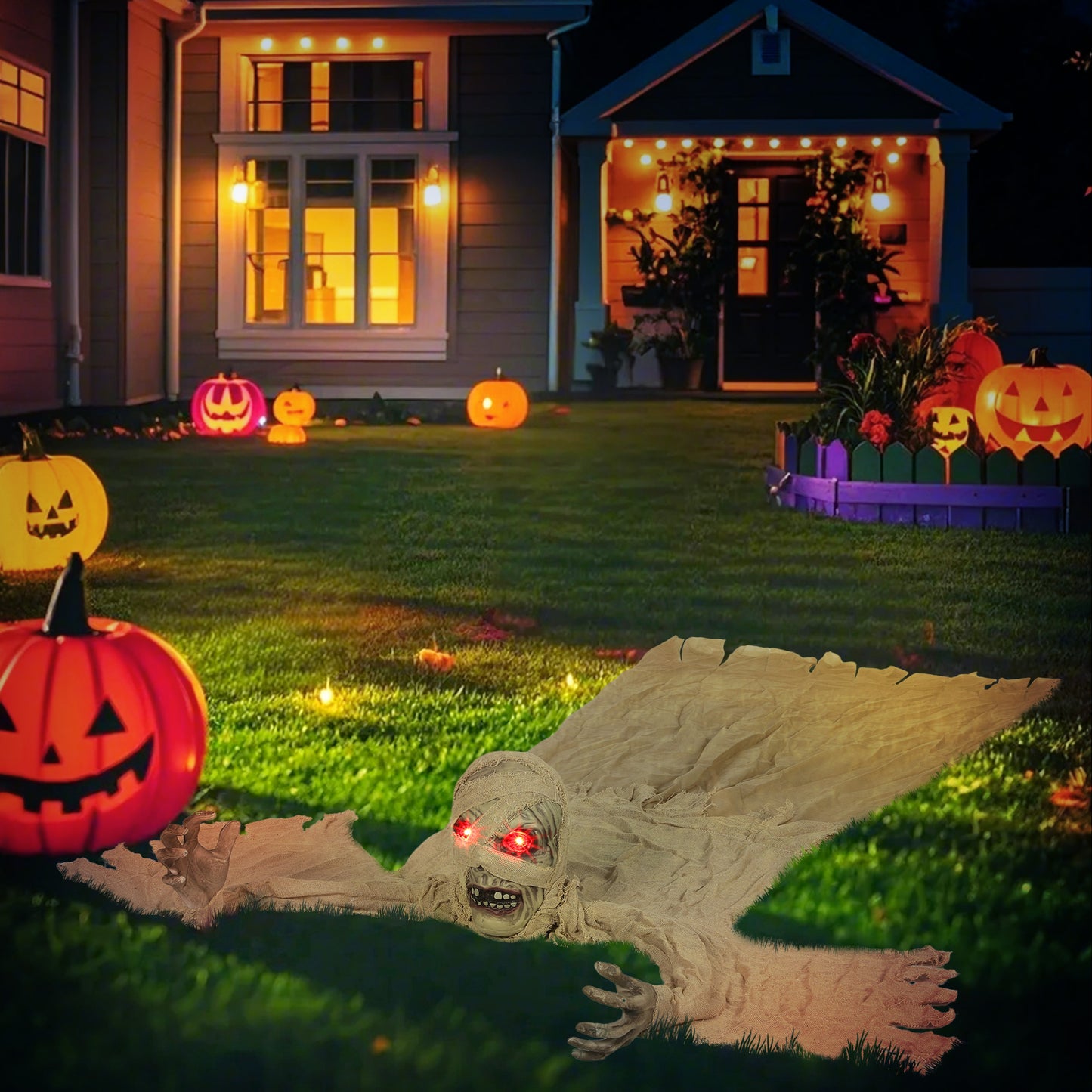 Outsunny Life Size Halloween Animated Crawling Mummy with LED Eyes, Timer, Battery Operated, Indoor/Outdoor Party Props, 183 cm, Black