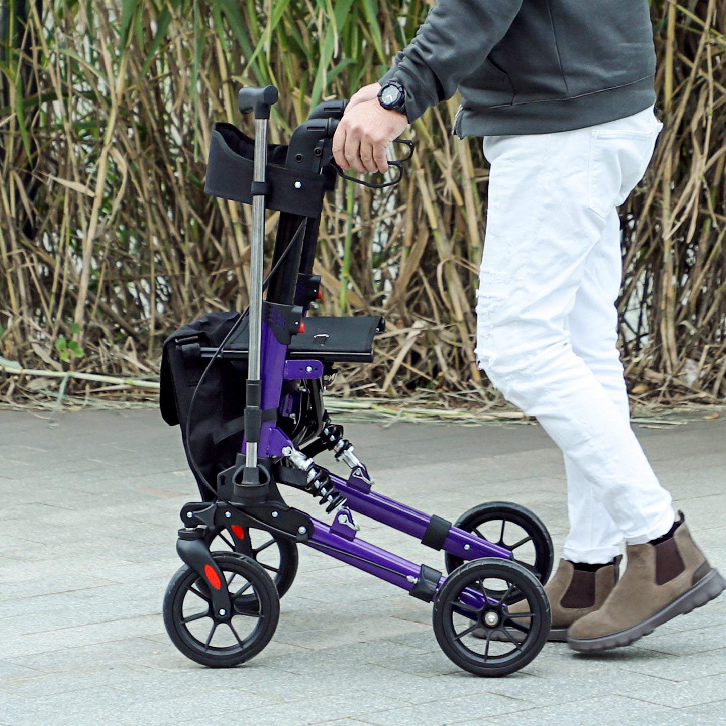HOMCOM Rollator Walker with Seat, Suspension, Adjustable Handle, 4 Wheels, Purple