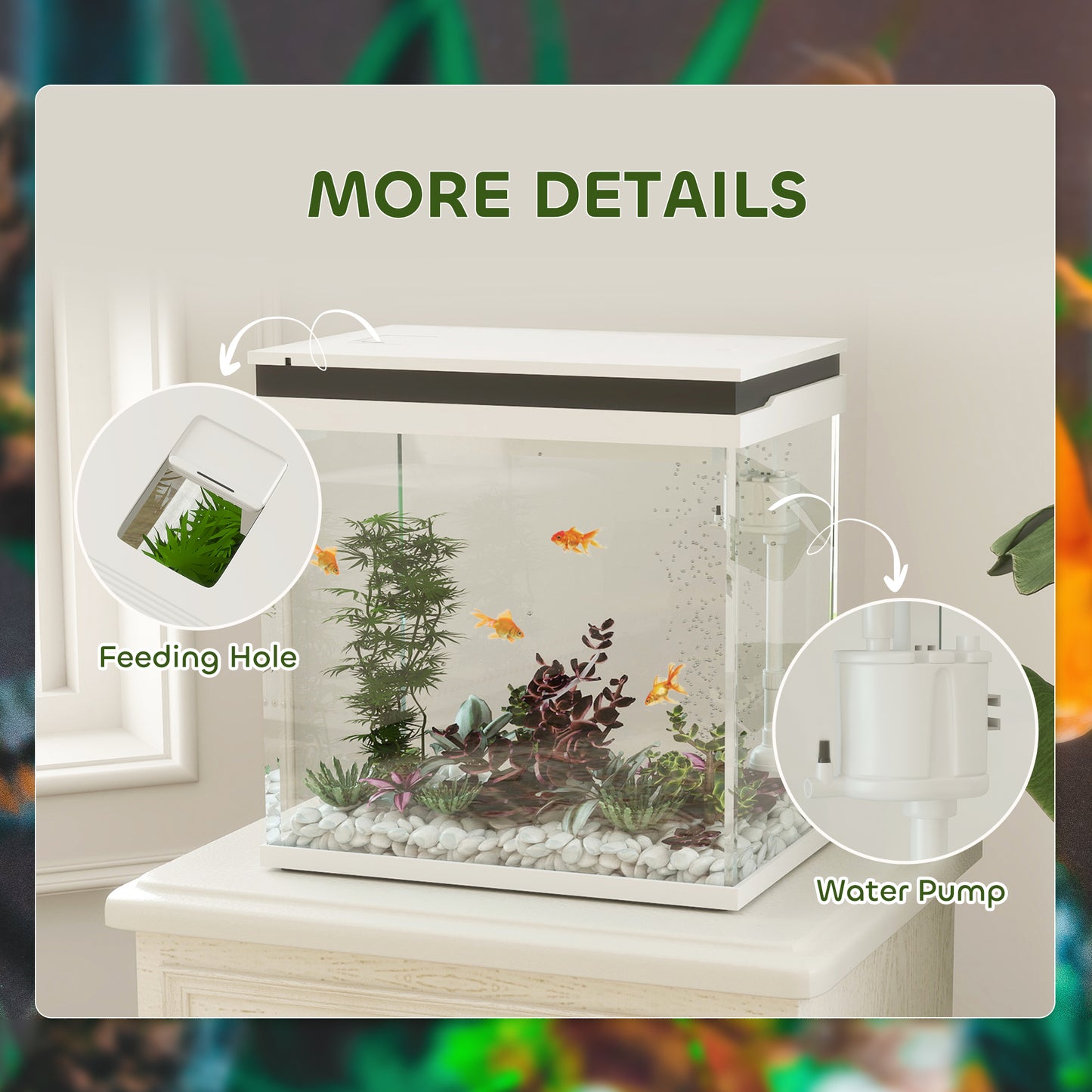 PawHut 26L Glass Fish Tank with Filter System, LED Lights, Water Pump, White
