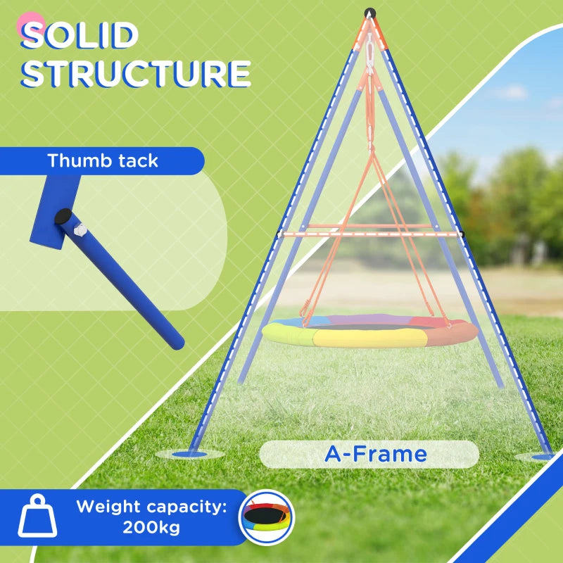 Outsunny Metal Kids Swing Set Nest Swing Seat with A-Frame Structure for Outdoor Use - Multicoloured