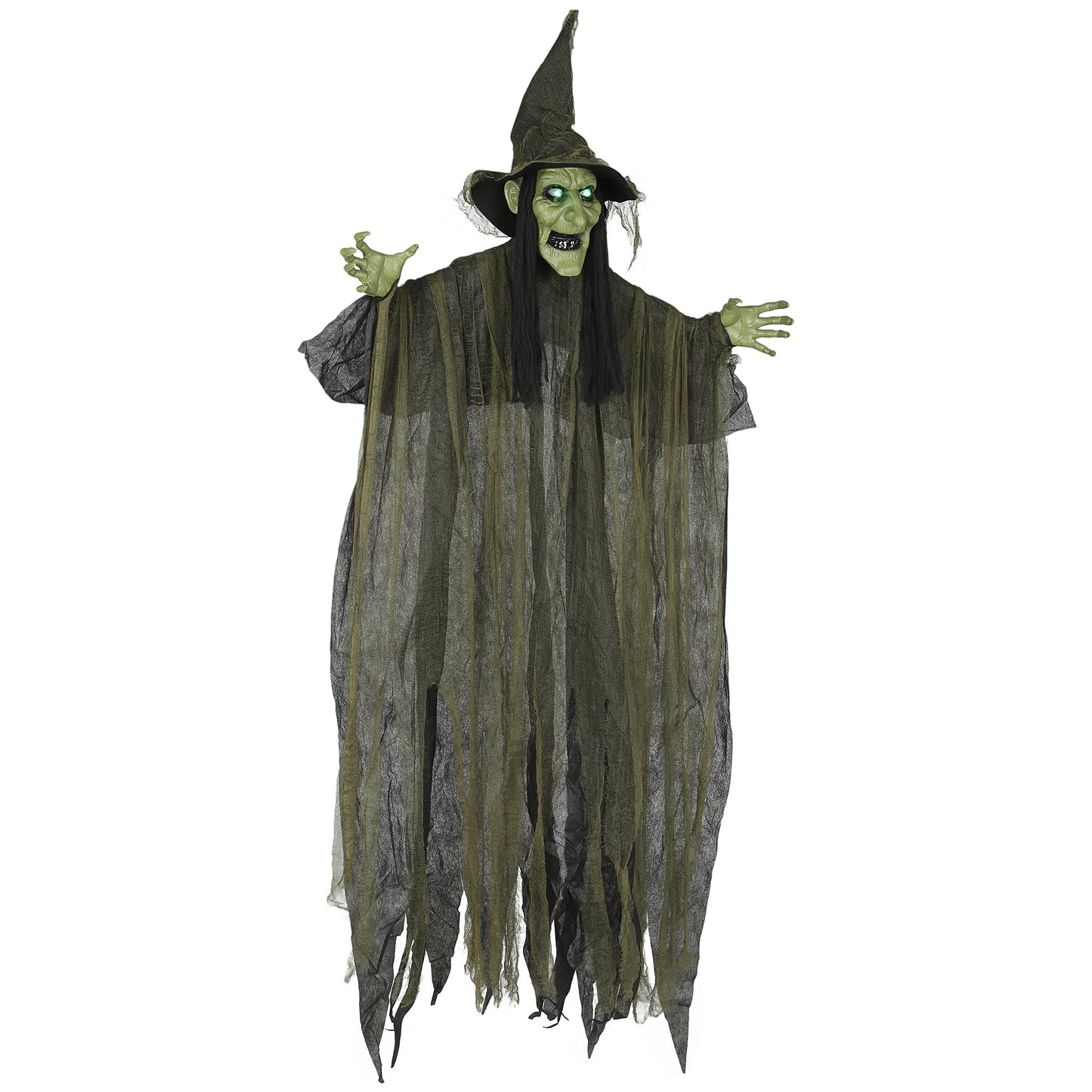 Outsunny Life Size Hanging Halloween Animated Witch with LED Eyes, Spooky Battery Operated Decorations, Indoor Props, 170 cm, Black