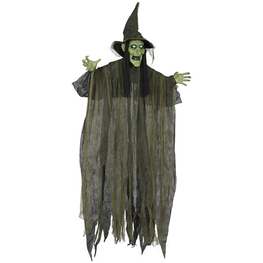 Outsunny Life Size Hanging Halloween Animated Witch with LED Eyes, Spooky Battery Operated Decorations, Indoor Props, 170 cm, Black