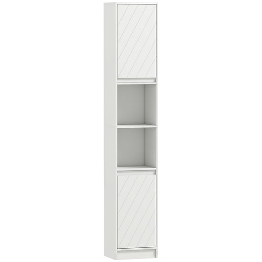 HOMCOM Bathroom Cabinet, Slim Storage Unit with Open Compartment & Adjustable Shelves for Small Spaces, Freestanding, 30x24x170 cm, White