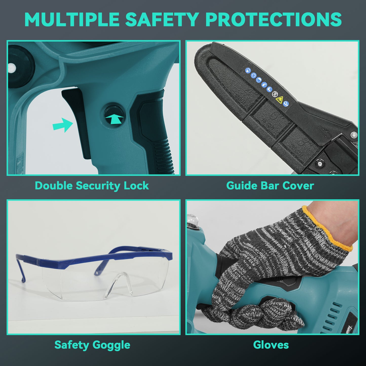 Outsunny Electric Chainsaw, Cordless, 8", Brushless Motor, 2x4.0Ah Batteries, Safety Lock, Portable Pruning Saw for Trimming, Blue