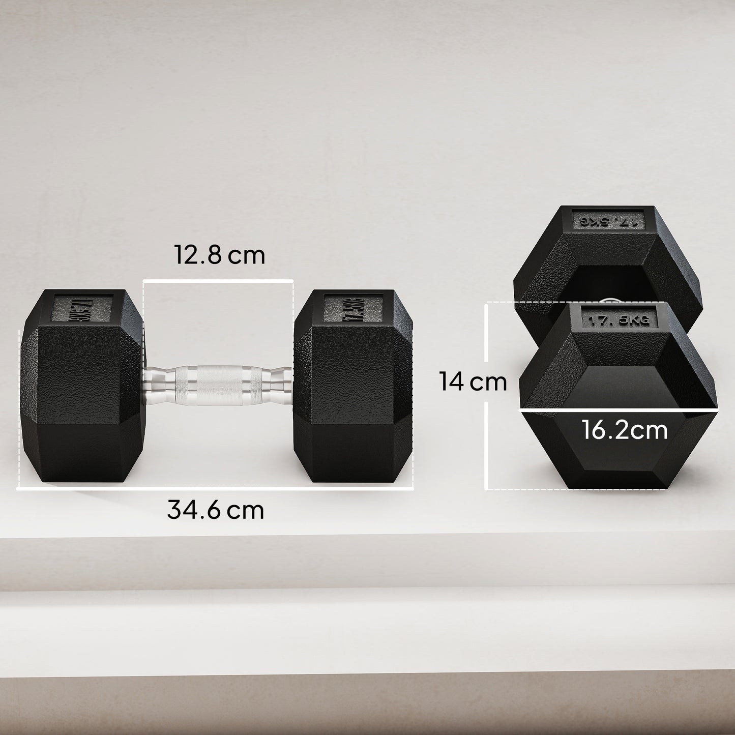HOMCOM 35KG Rubber Hex Dumbbell Portable Hand Weights Dumbbell Home Gym