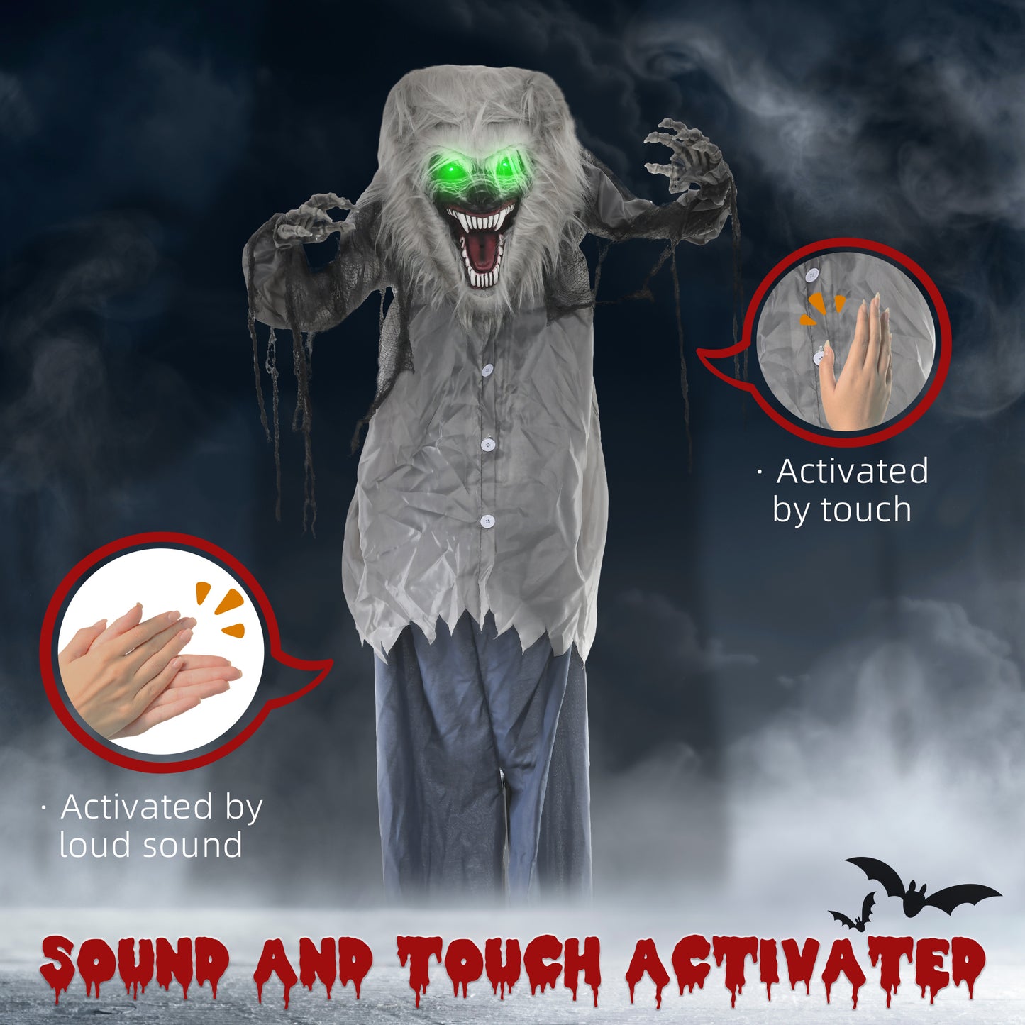 HOMCOM 210cm Skeleton Werewolf Halloween Animatronic with Sound, Lights, and Effects