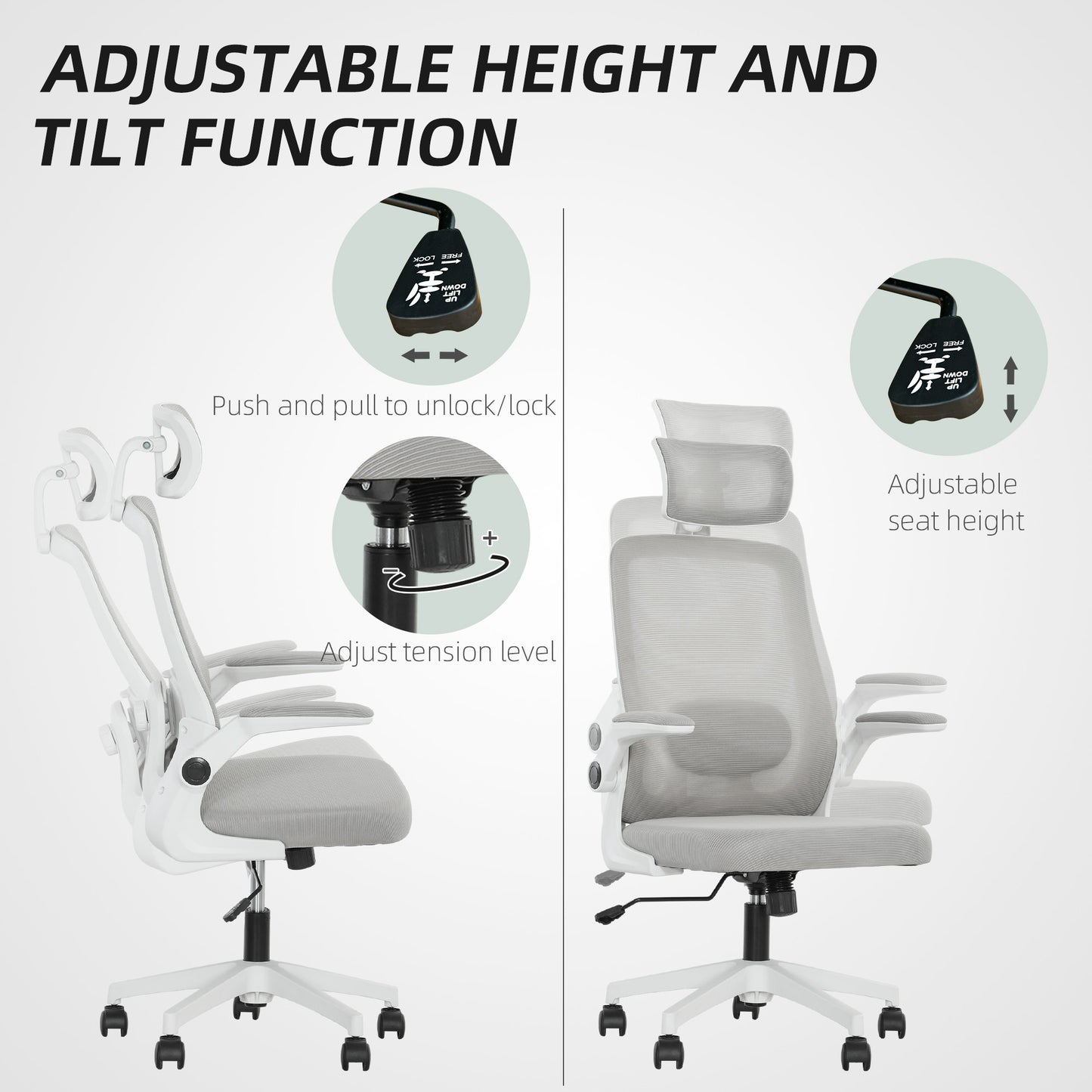 HOMCOM Executive Office Chair, Ergonomic Mesh, Flip-up Armrest, Adjustable Lumbar, Swivel, Grey
